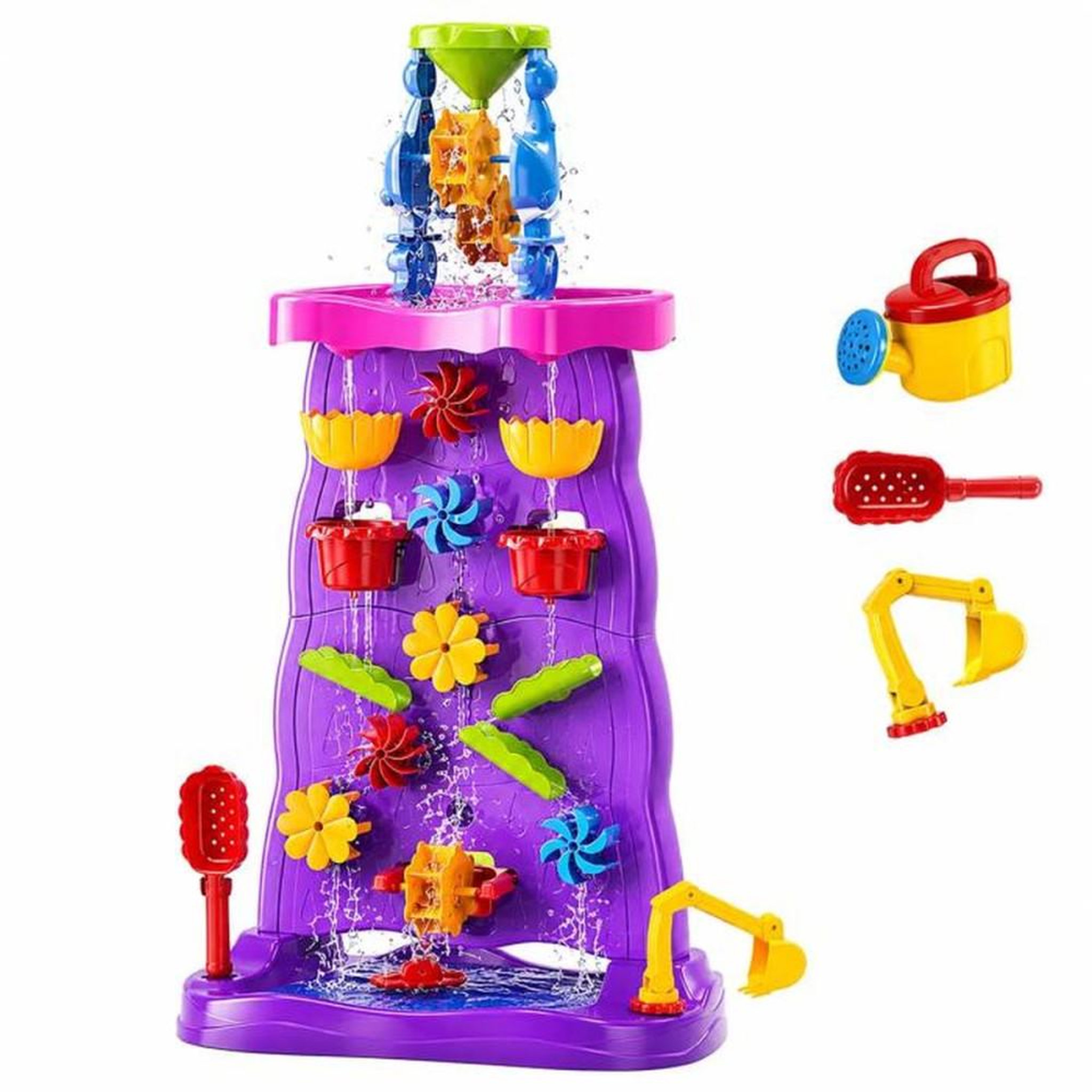 Table murale d'activités double face sable et eau violet avec accessoires pour enfants 3 à 8 ans