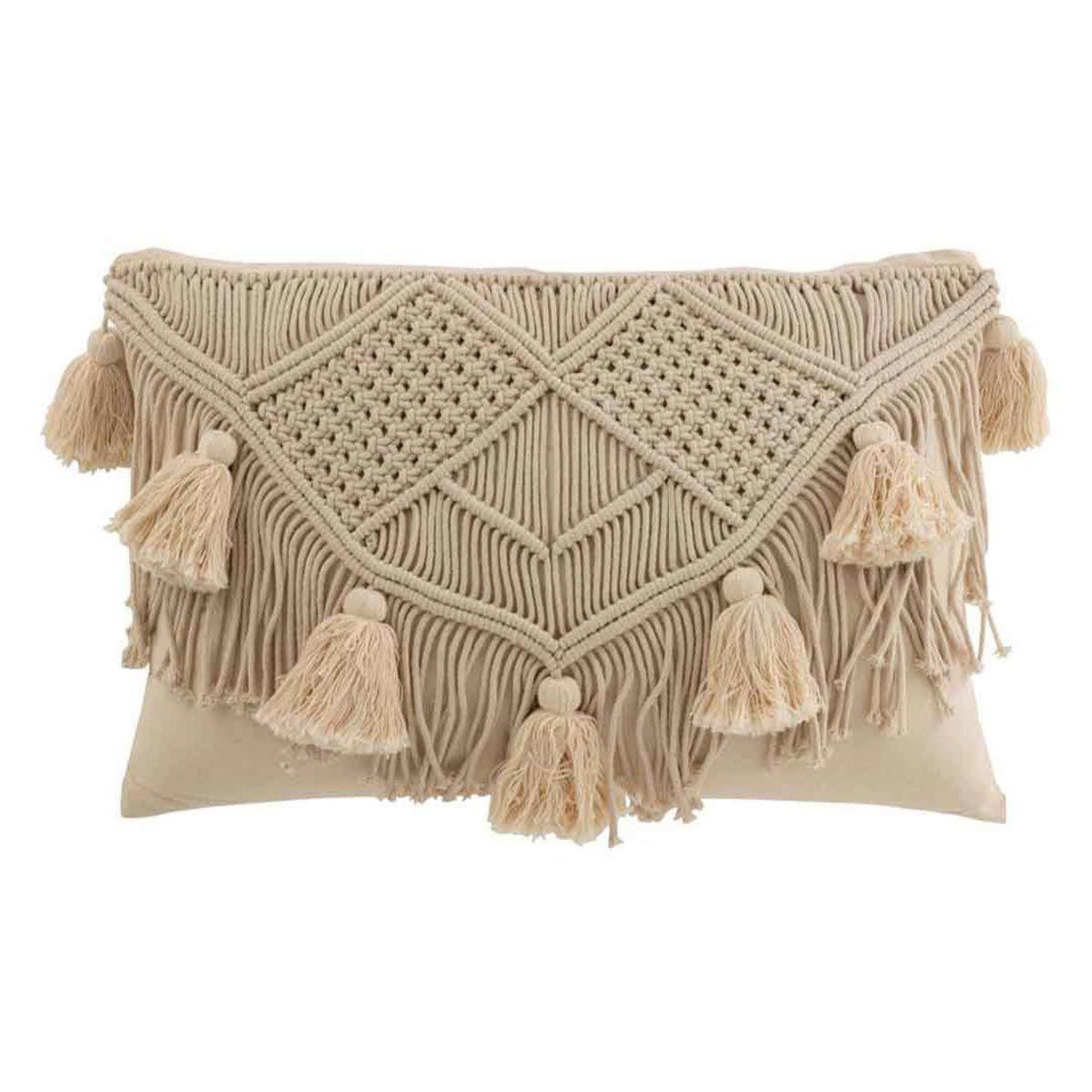 Voir la diapositive 1 : J-LINE Coussin Déco avec Franges  Cosy  40x60cm Beige