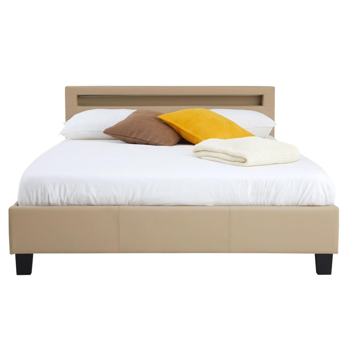 IDIMEX Lit LED double PINOT 140x190 cm, avec sommier, revêtement synthétique