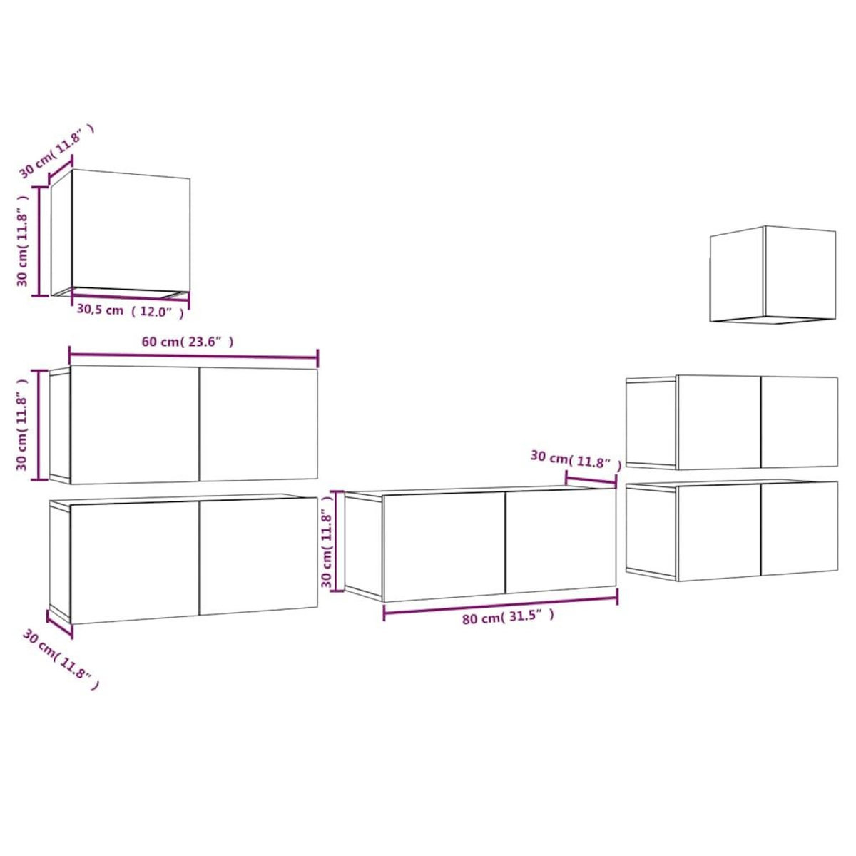 VIDAXL Ensemble de meubles TV 7 pcs Sonoma gris Bois d'ingenierie