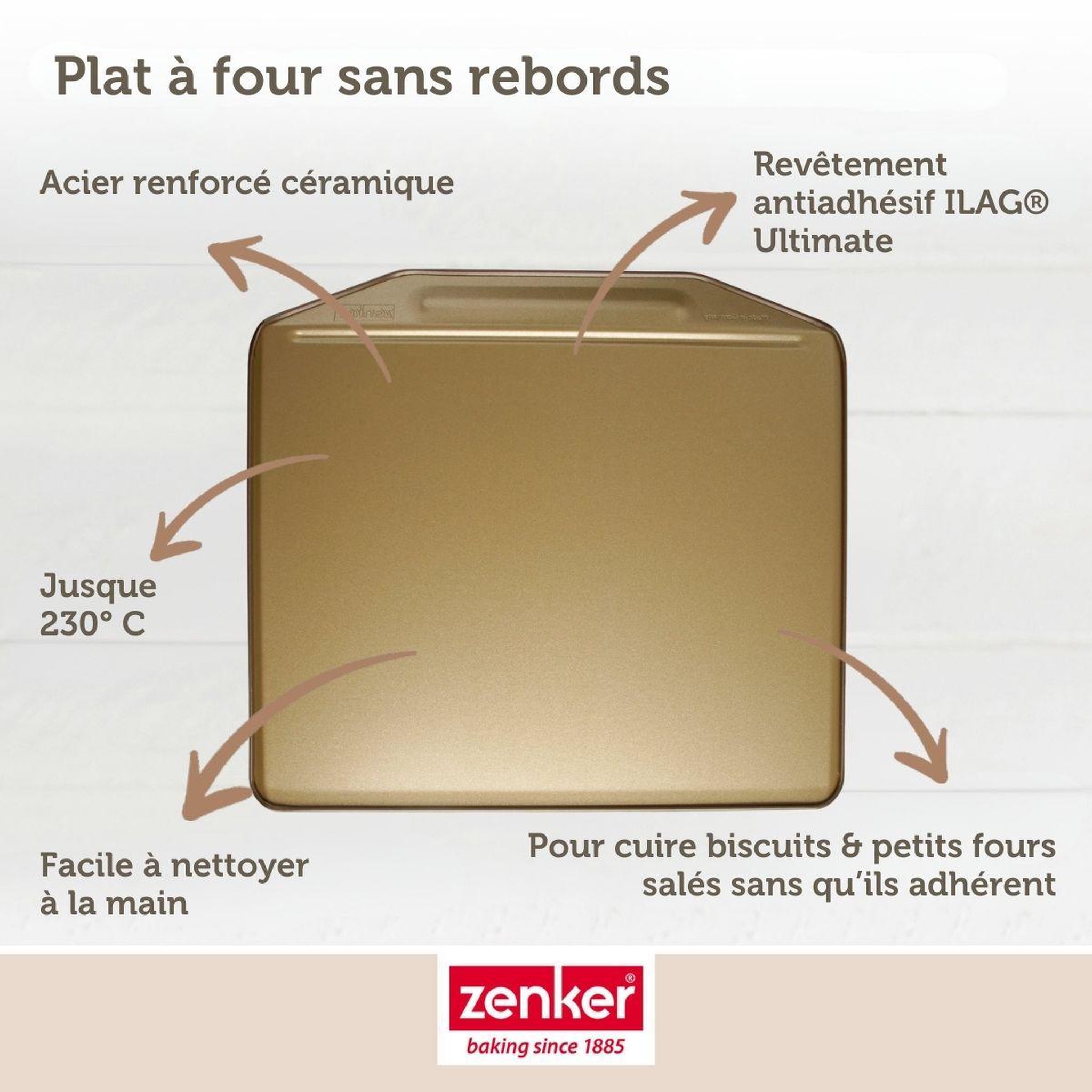 Voir la diapositive 4 : ZENKER Ensemble de 2 plaques à pâtisserie sans rebords 36 x 33 cm zenker mojave gold