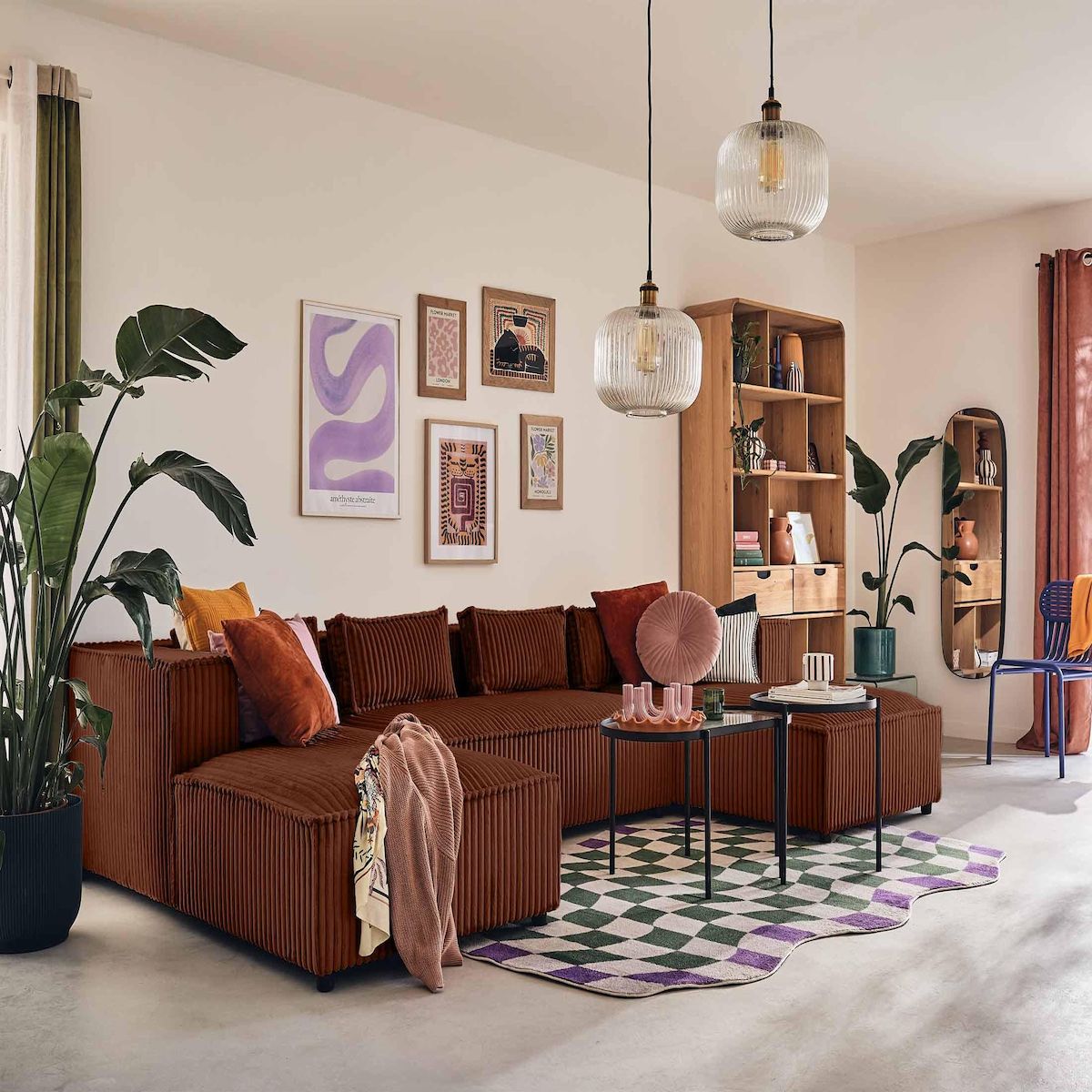 LISA DESIGN Stella - canapé panoramique en u - 7 places - en velours côtelé grosses côtes