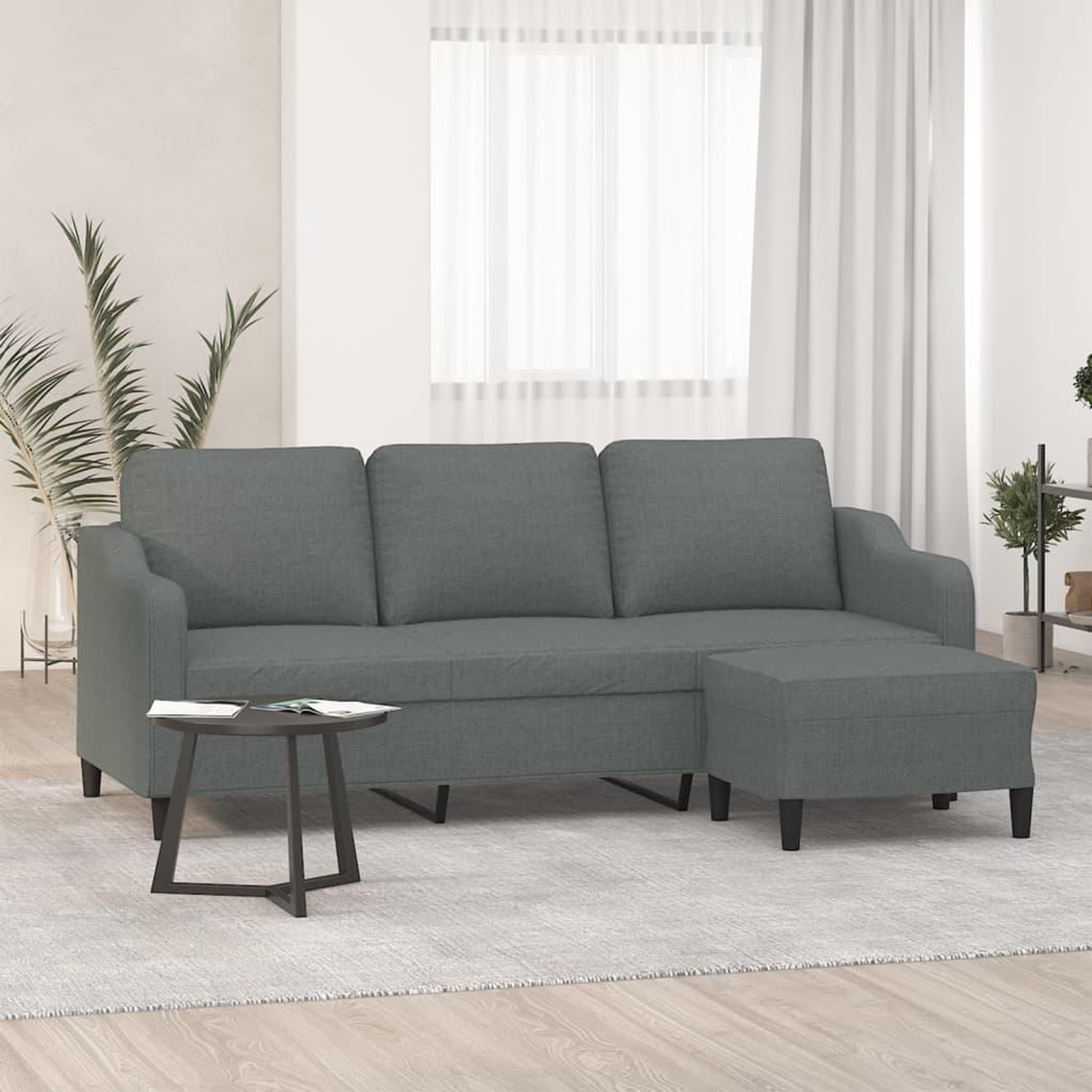 VIDAXL Canape a 3 places avec repose-pieds Gris fonce 180 cm Tissu
