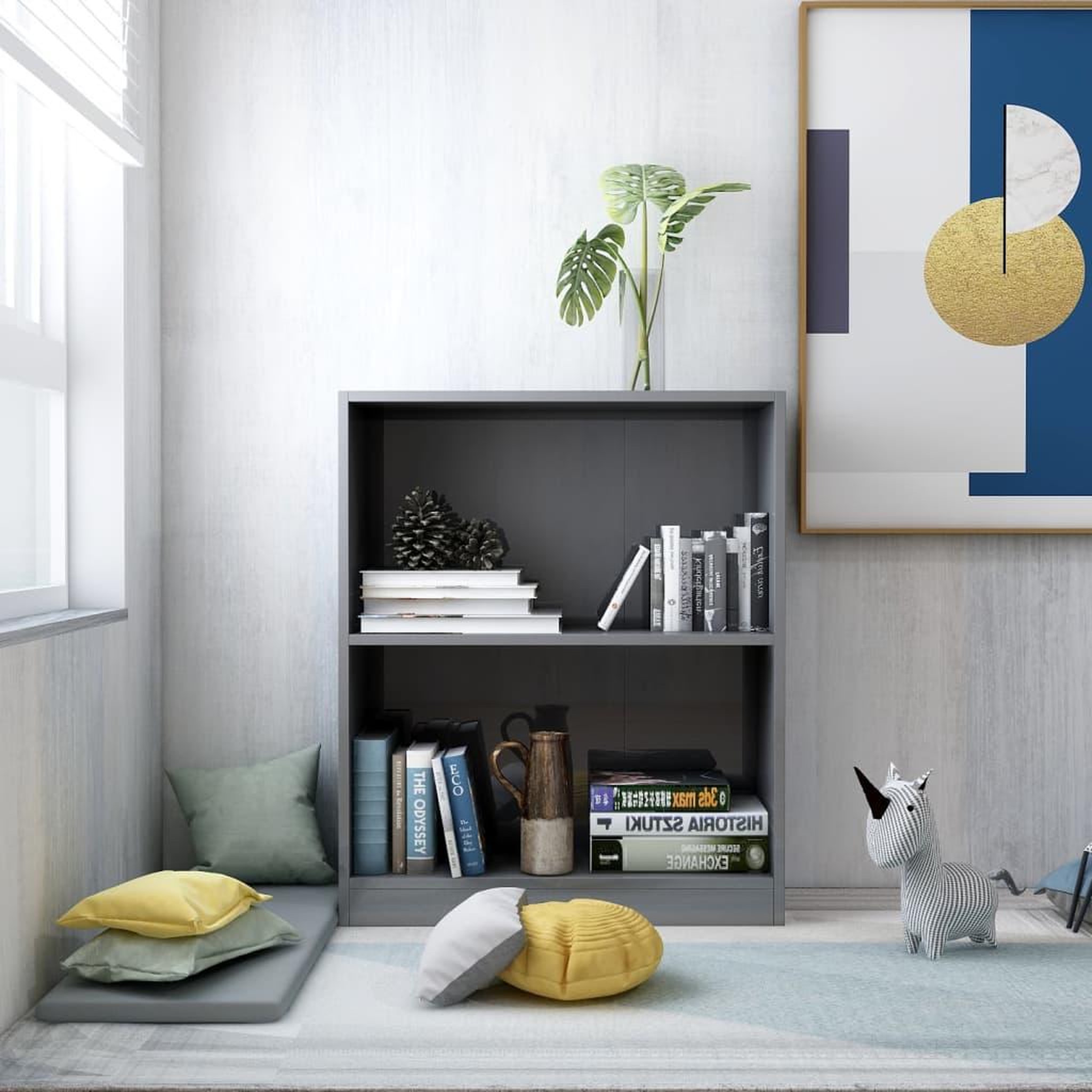 Voir la diapositive 1 : VIDAXL Bibliotheque Gris brillant 60x24x76 cm Bois d'ingenierie