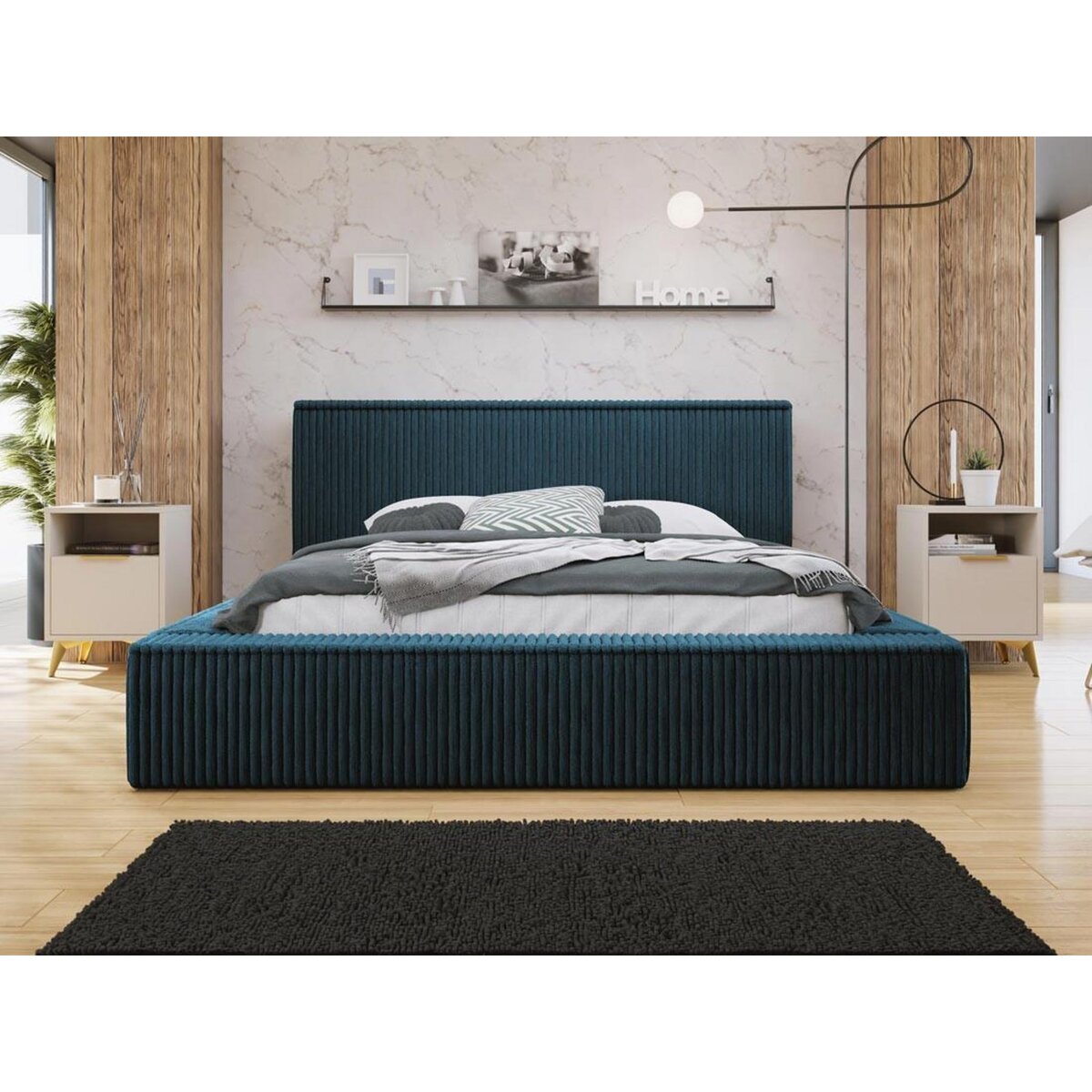 BEST MOBILIER Swan - lit coffre - 180x200 cm - sommier inclus - en velours côtelé grosses côtes