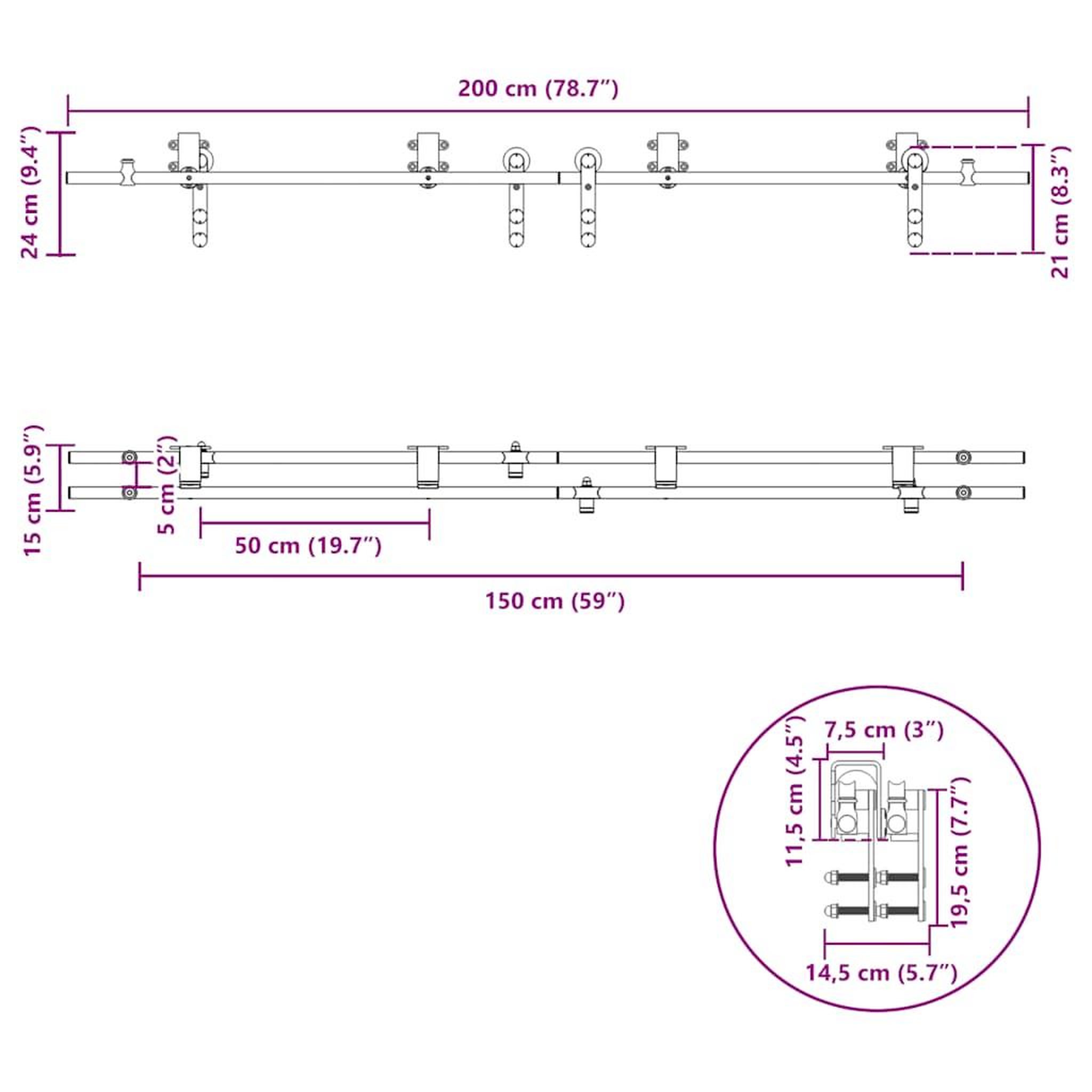 Voir la diapositive 6 : VIDAXL Kit fixation porte coulissante 200 cm Acier inoxydable Argente