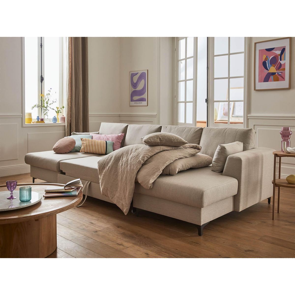 LISA DESIGN Tala - canapé panoramique en u - 7 places - convertible avec coffre - en tissu