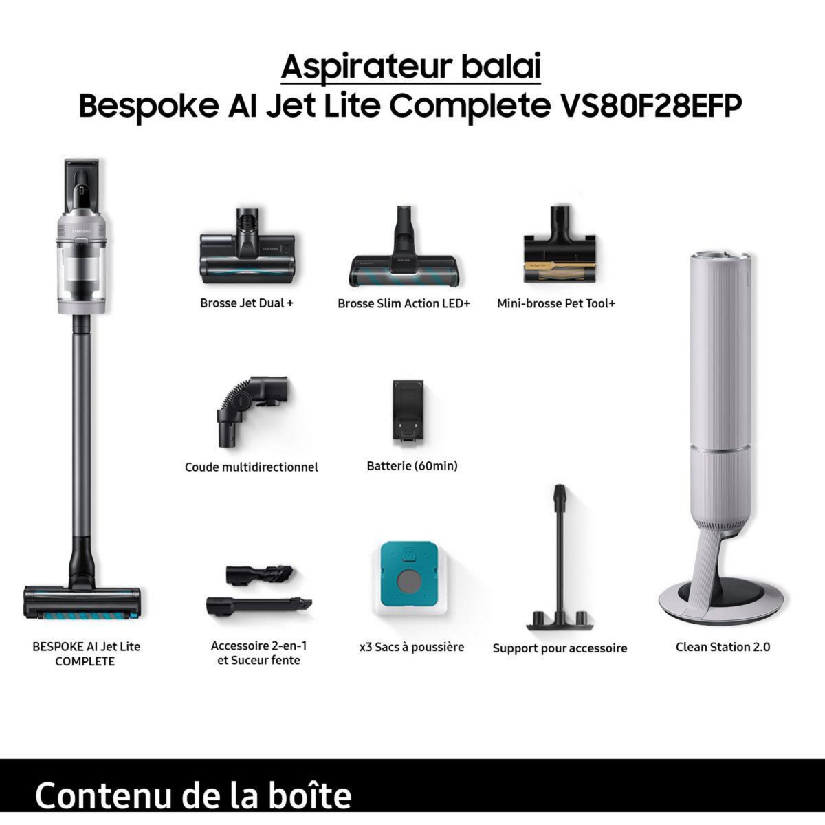 Samsung Aspirateur balai Bespoke AI Jet Lite Complete VS80F28EFP