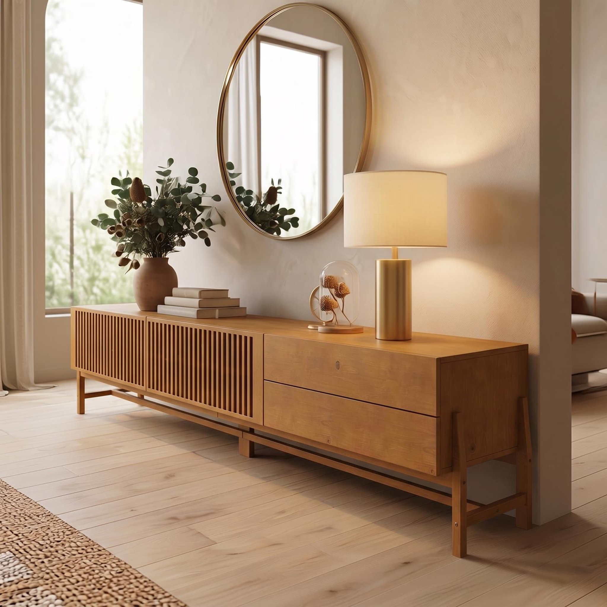 Voir la diapositive 3 : IDIMEX Meuble tv adamo l 220 cm 2 portes, 2 tiroirs en bois massif