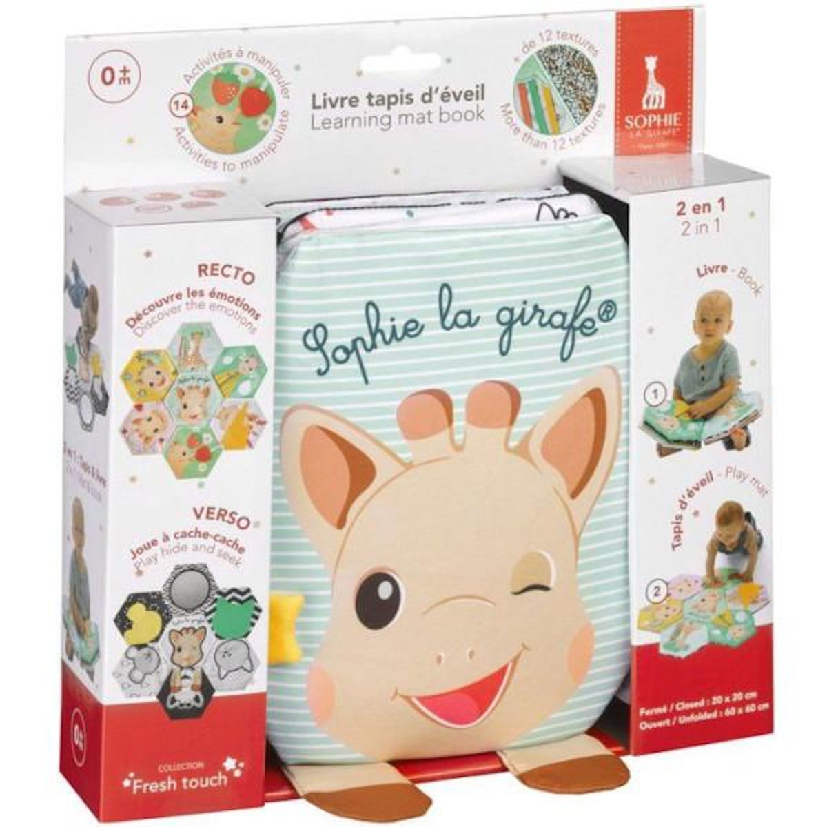 SOPHIE LA GIRAFE Livre tapis d'éveil - SOPHIE LA GIRAFE - 7 émotions - Textures variées - Recto verso noir et blanc