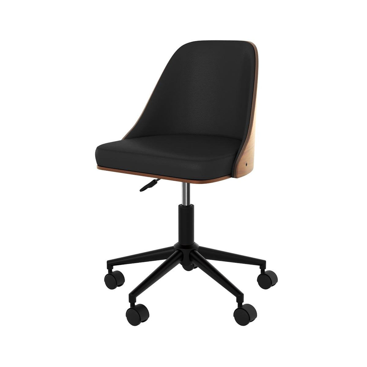 Rendez vous déco Chaise de bureau pivotante sur roulettes en bois foncé et PU noir-Georges