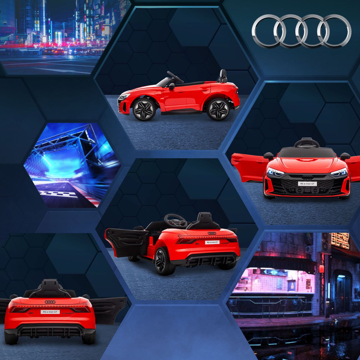 HOMCOM Véhicule électrique enfant Audi RS e-tron GT V. max. 5 Km/h télécommande effets sonores + lumineux rouge