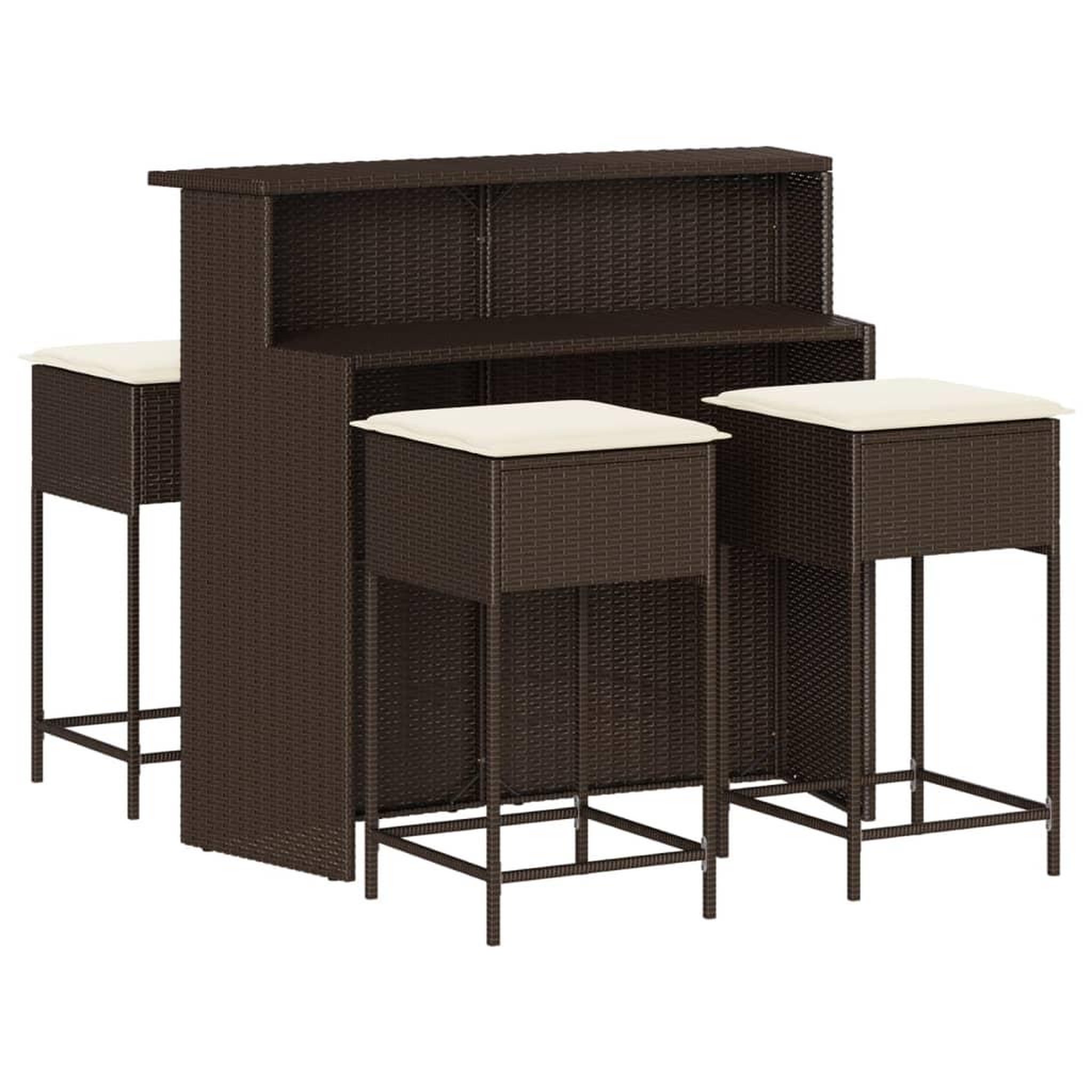 Voir la diapositive 2 : VIDAXL Ensemble de bar de jardin avec coussins 5 pcs marron poly rotin