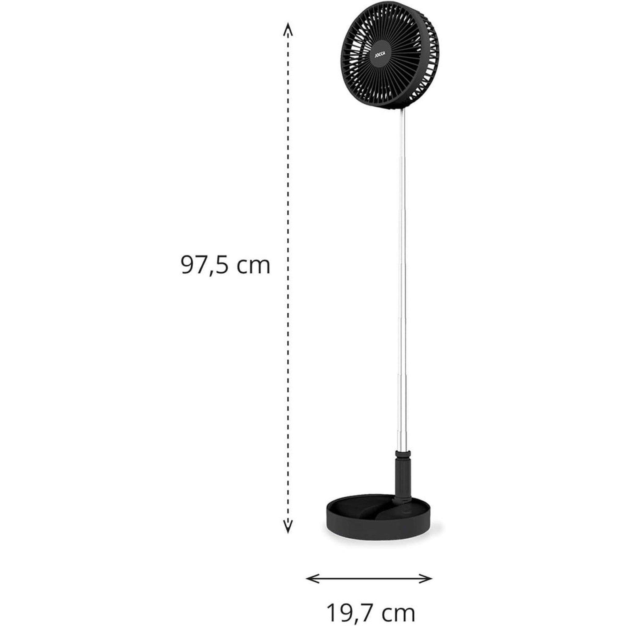 Voir la diapositive 2 : Jocca Ventilateur à Batterie Sans fil Silencieux USB NOIR  Pied Pliable & Télescopique Télécommande Autonomie 24h Jocca