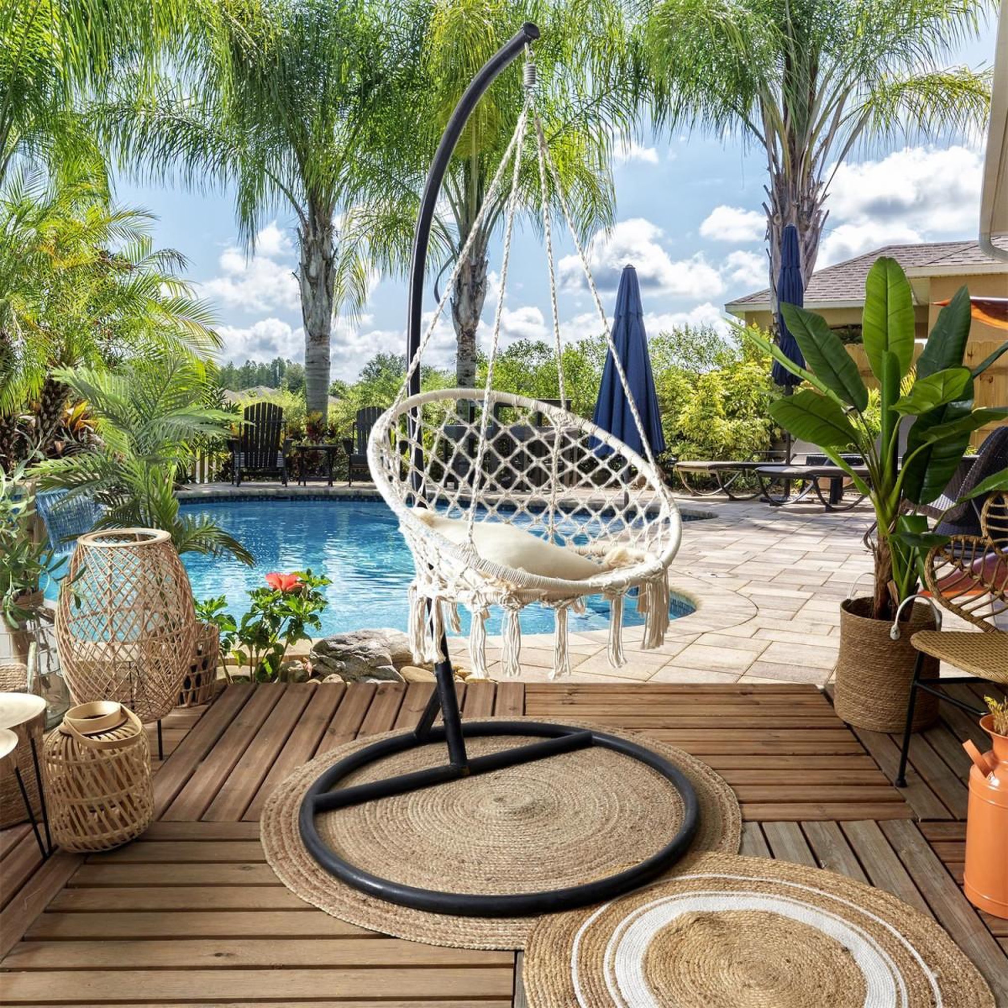 Voir la diapositive 3 : The Home Deco Factory Balancelle macramé  sumatra  120cm beige