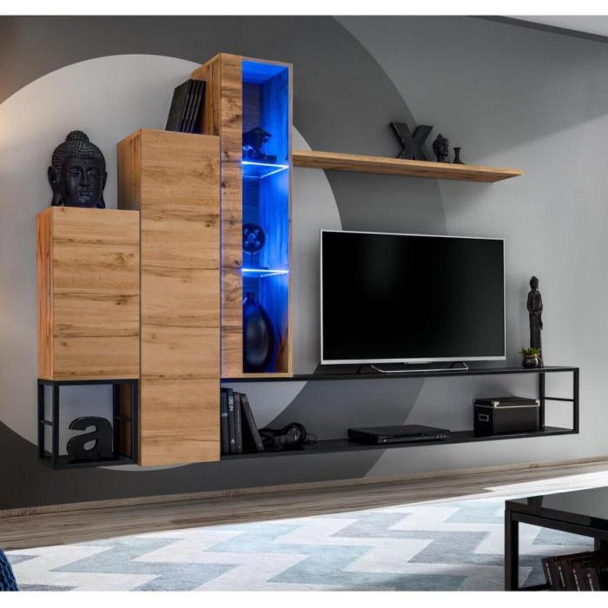 Paris Prix Ensemble Meuble TV Design  Switch VIII  240cm Naturel & Noir