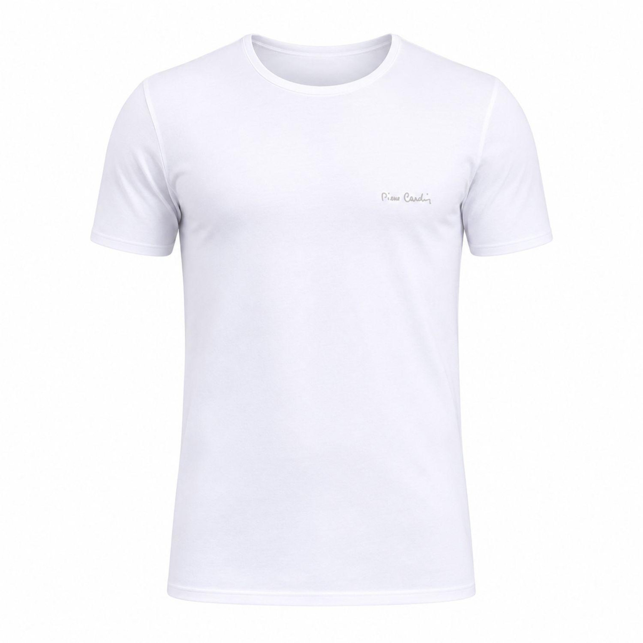 Voir la diapositive 1 : PIERRE CARDIN T-shirt homme en col rond avec broderie signature sur la poitrine