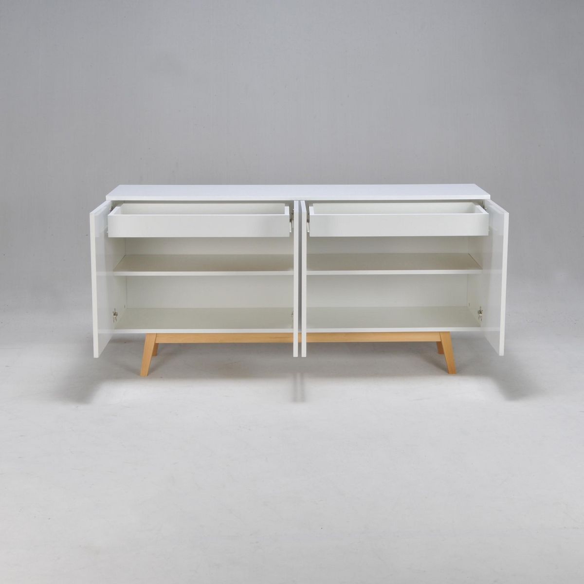 Bahut scandinave SNOW blanc, 4 portes 2 tiroirs L160cm