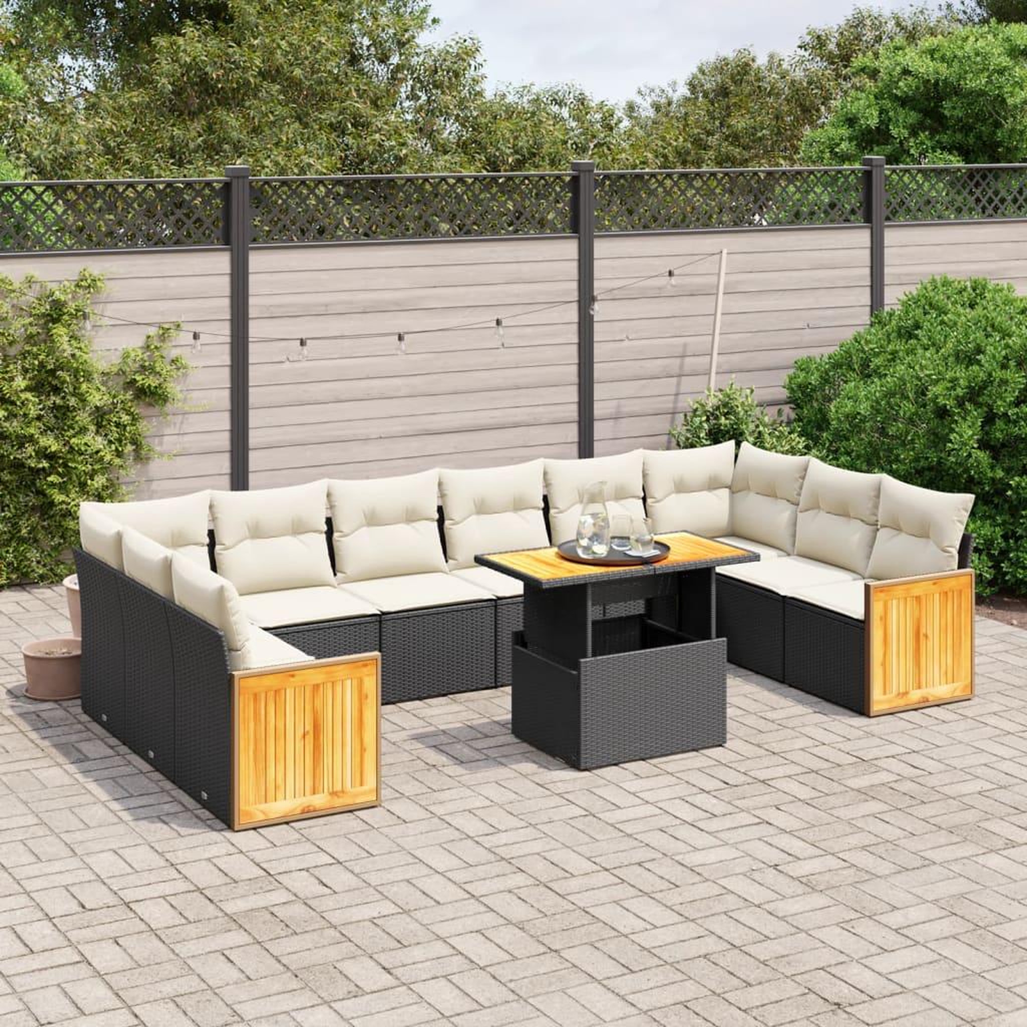 VIDAXL Salon de jardin 11 pcs avec coussins noir resine tressee