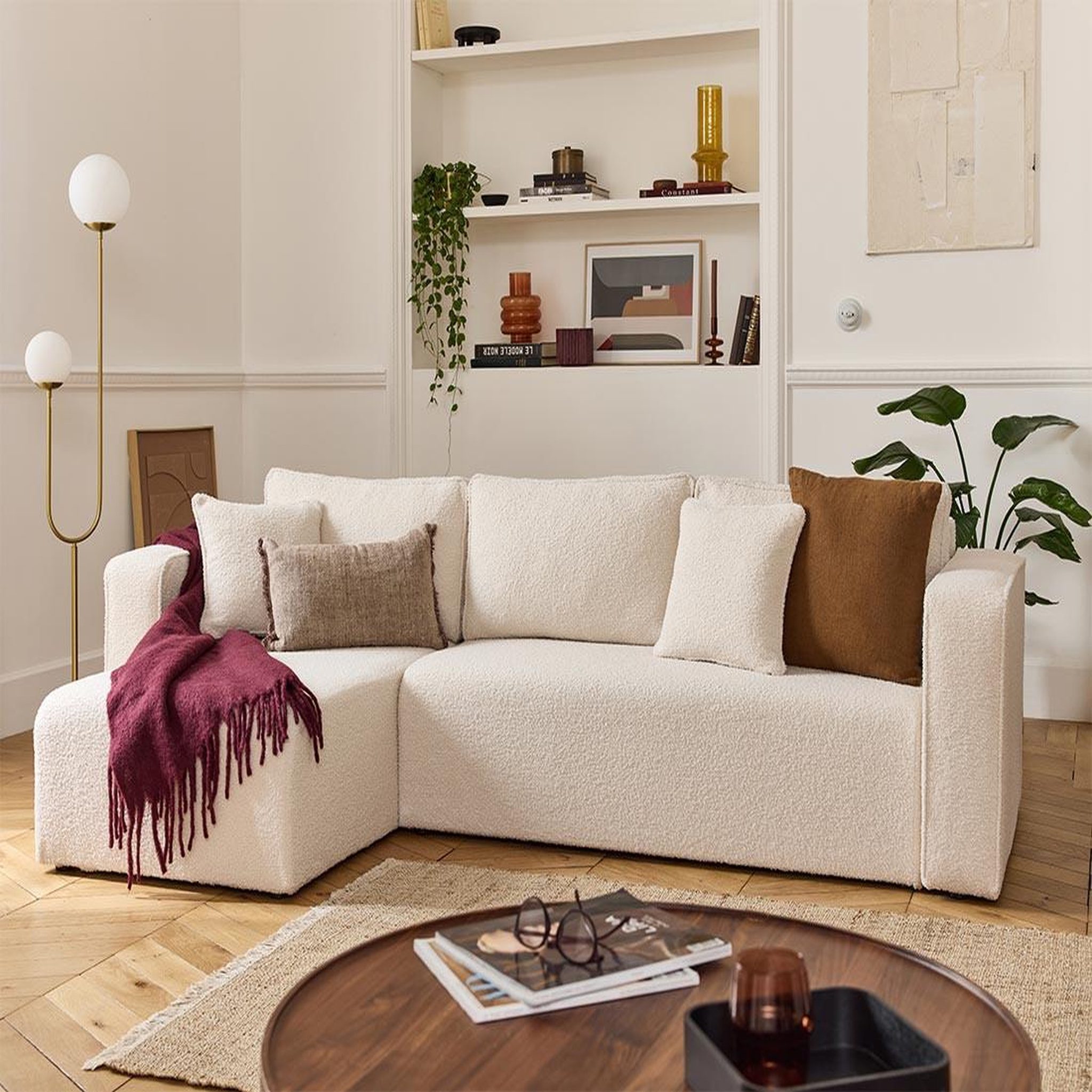 Voir la diapositive 1 : BEST MOBILIER Topaze - canapé d'angle déhoussable réversible 4 places en tissu bouclette