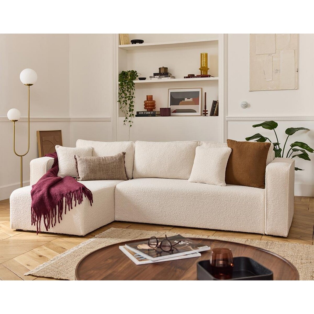 BEST MOBILIER Topaze - canapé d'angle déhoussable réversible 4 places en tissu bouclette