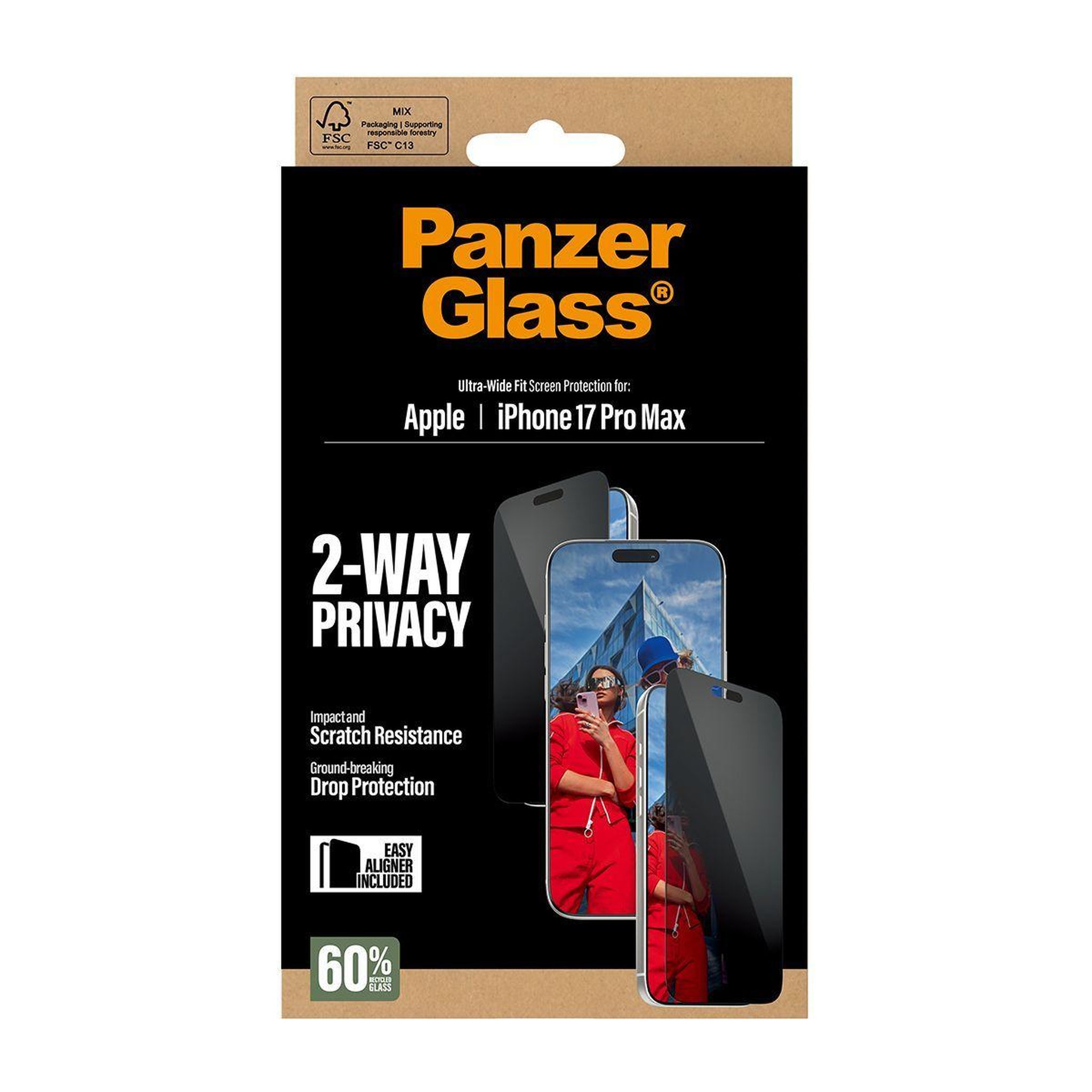 Voir la diapositive 3 : PANZERGLASS Protège écran iphone 17 pro max verre trempé privacy