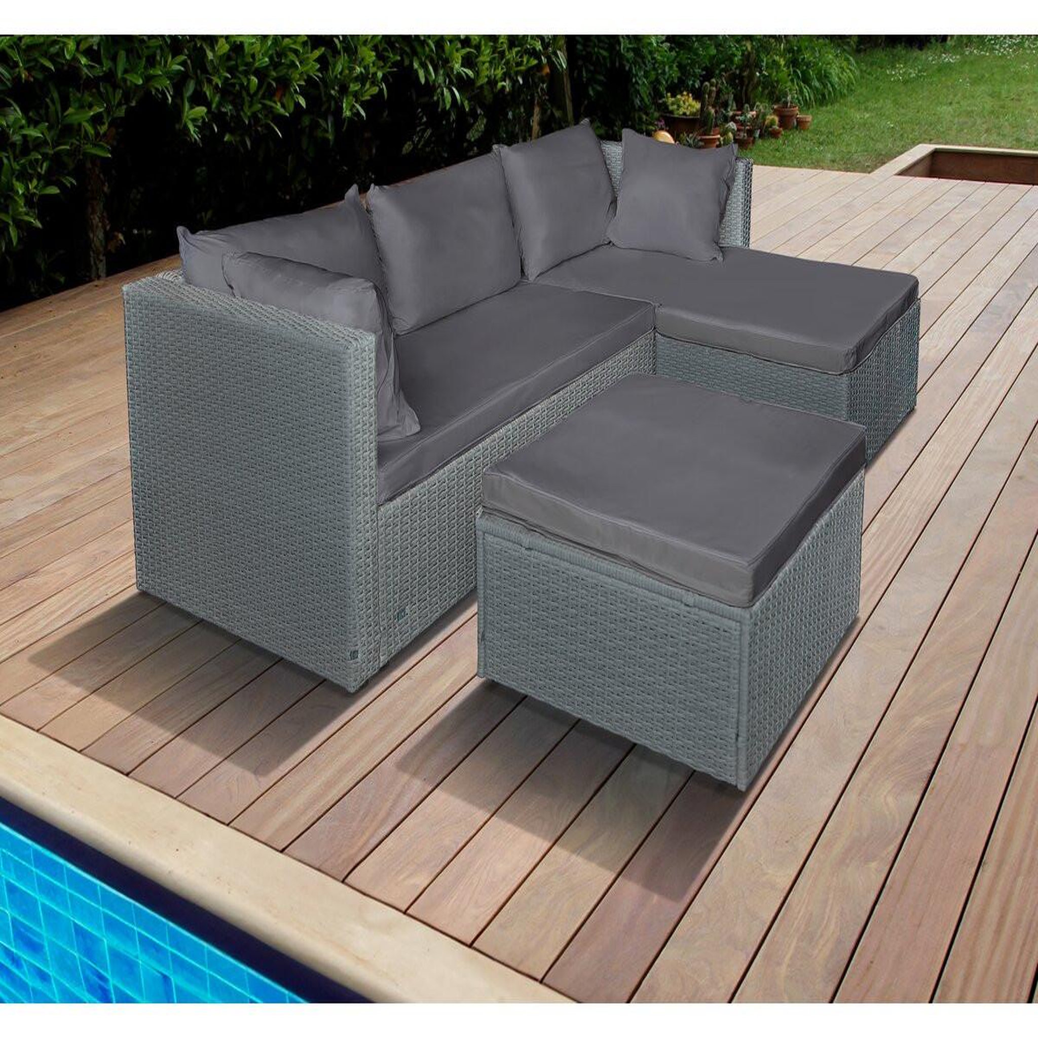 Voir la diapositive 2 : Habitat et Jardin Salon de jardin bas en résine tressée  Diya  3 places - Gris