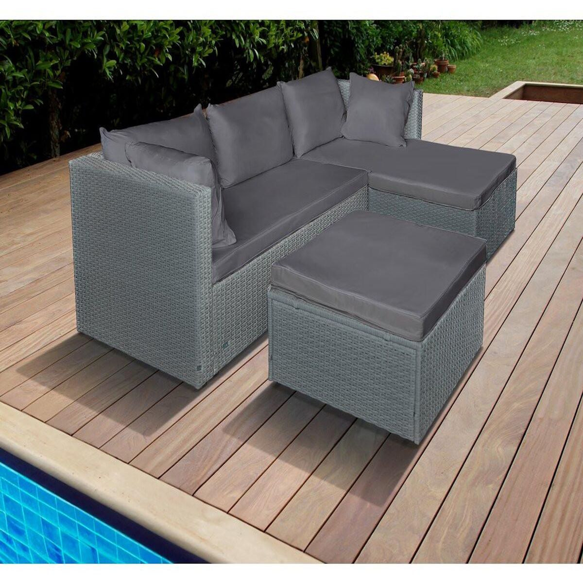 Habitat et Jardin Salon de jardin bas en résine tressée  Diya  3 places - Gris