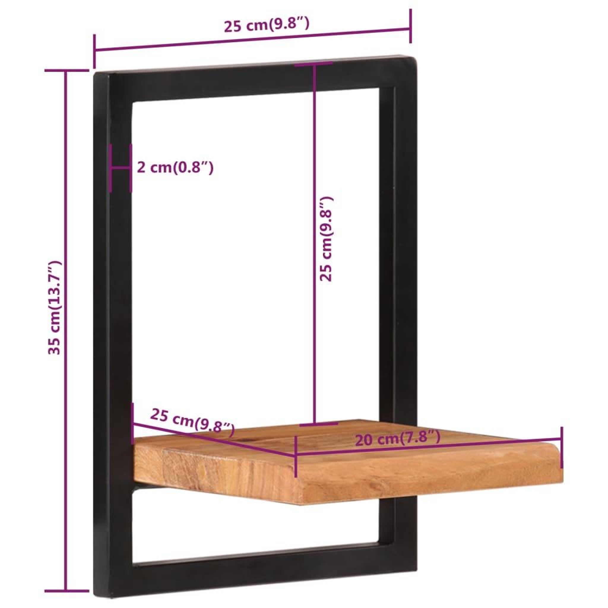 Voir la diapositive 6 : VIDAXL Etageres murales 2 pcs 25x25x35 cm Bois d'acacia et acier