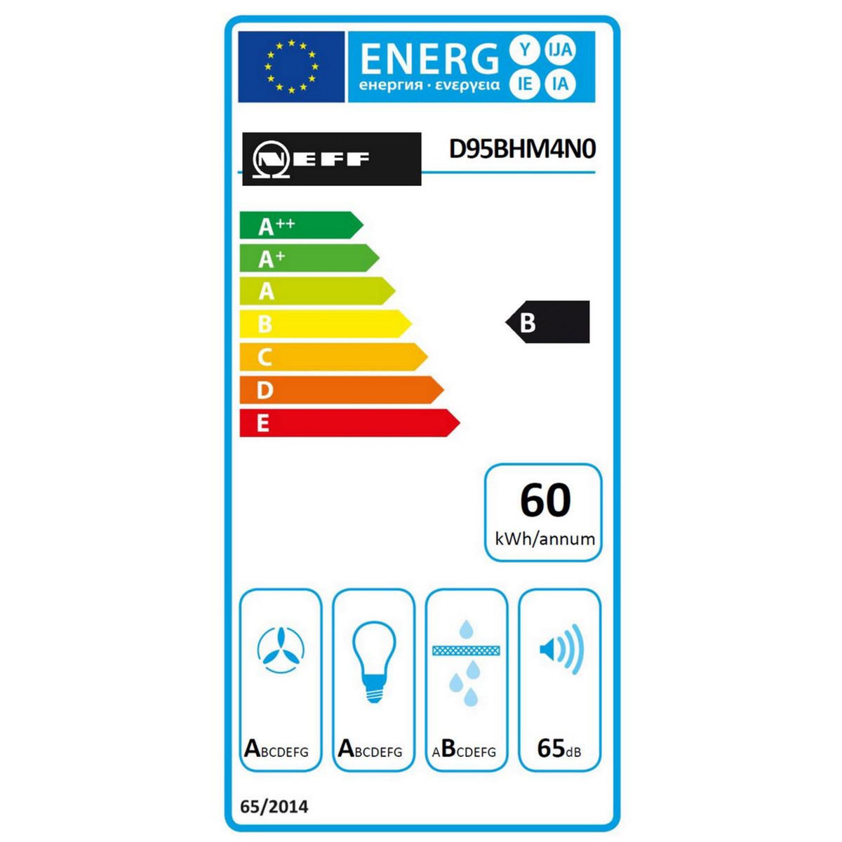 Neff Hotte décorative murale 90cm 65db 710m3/h inox - d95bhm4n0