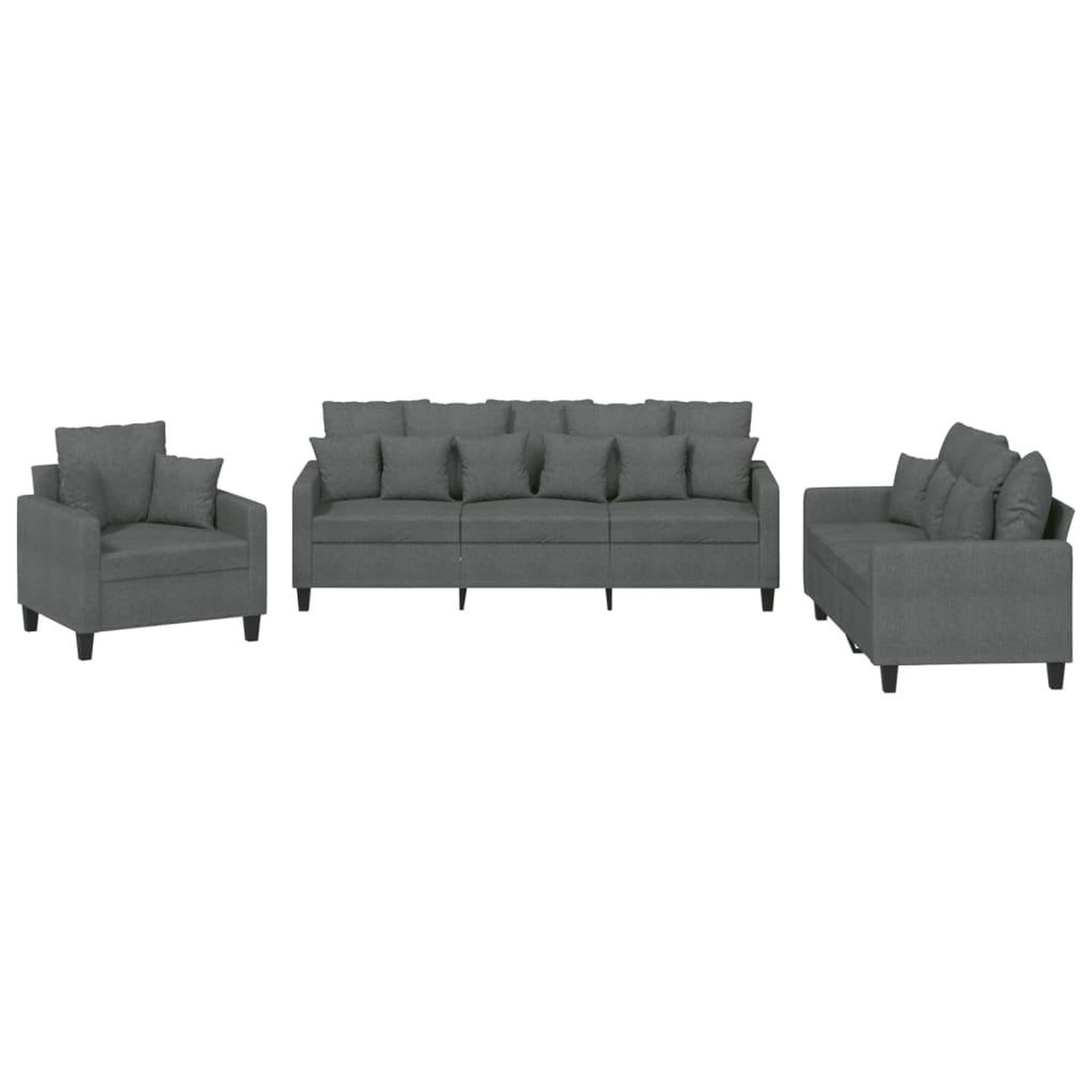Voir la diapositive 2 : VIDAXL Ensemble de canapes 3 pcs coussins gris fonce tissu