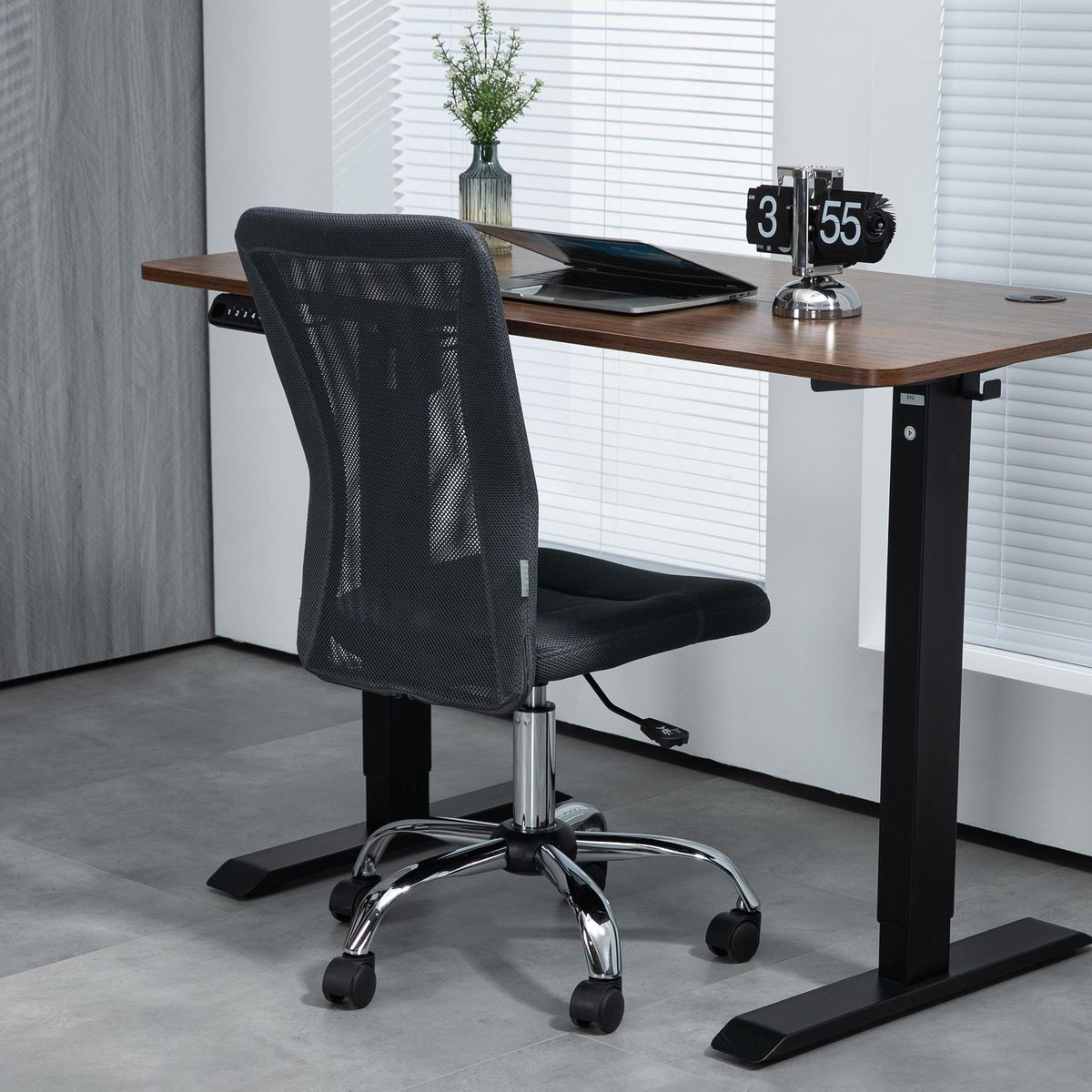 VINSETTO Vinsetto Chaise de bureau ergonomique hauteur réglable piètement chromé pivotant 360° revêtement gris foncé