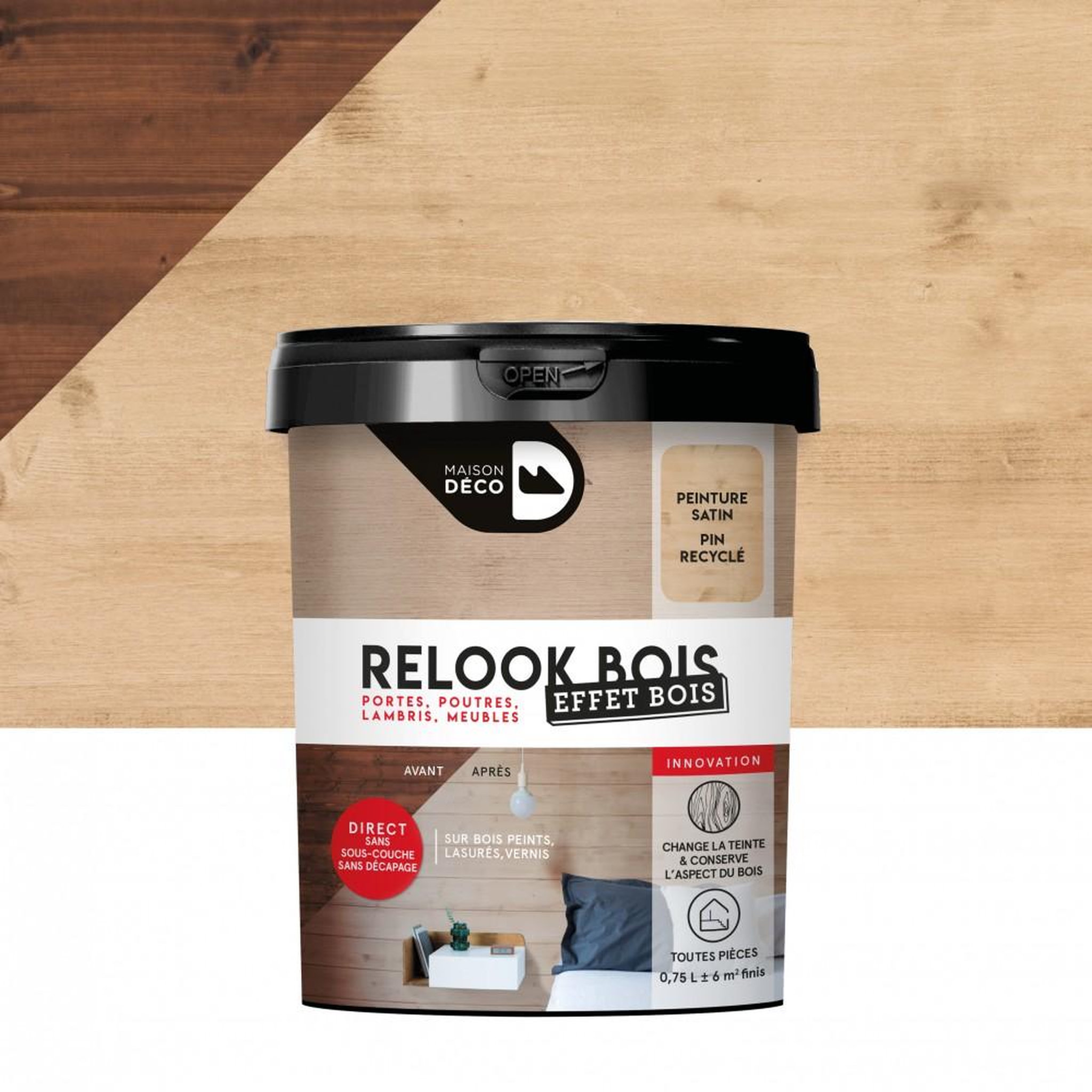 Maison deco Lasure intérieure poutre et lambris Relook bois MAISON DECO, pin recycle, 0.75 l