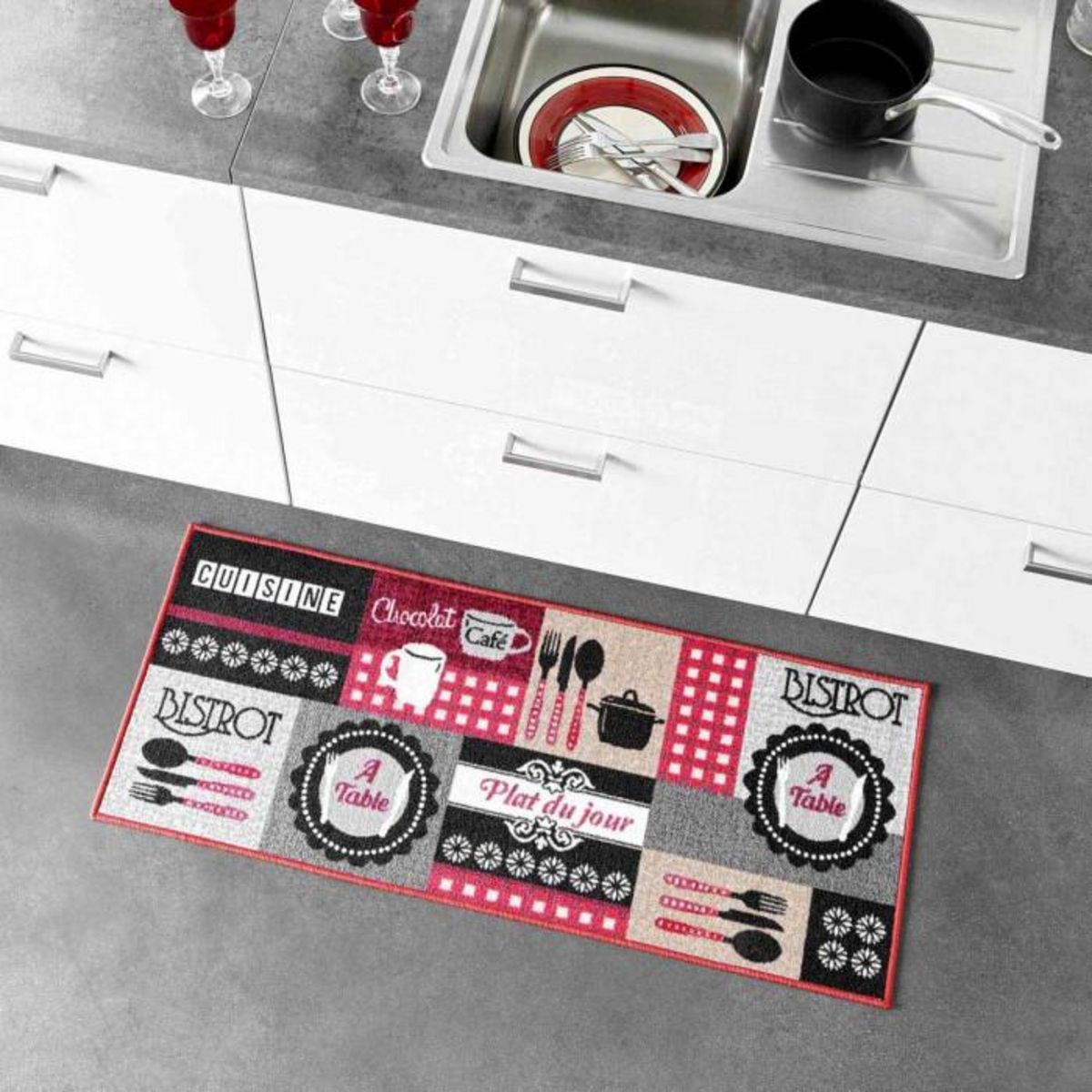 Paris Prix Tapis de Cuisine  Digital Menu  50x120cm Rouge