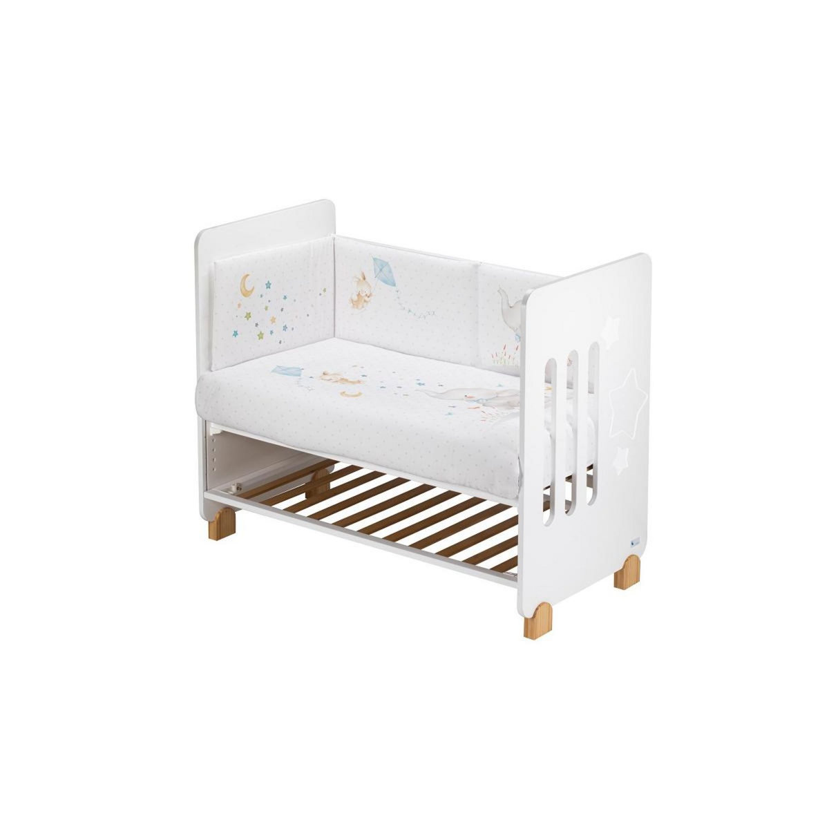 INTERBABY Lit Bébé Star Nature  and  Parure de lit 2 Pcs. elefant Bleu