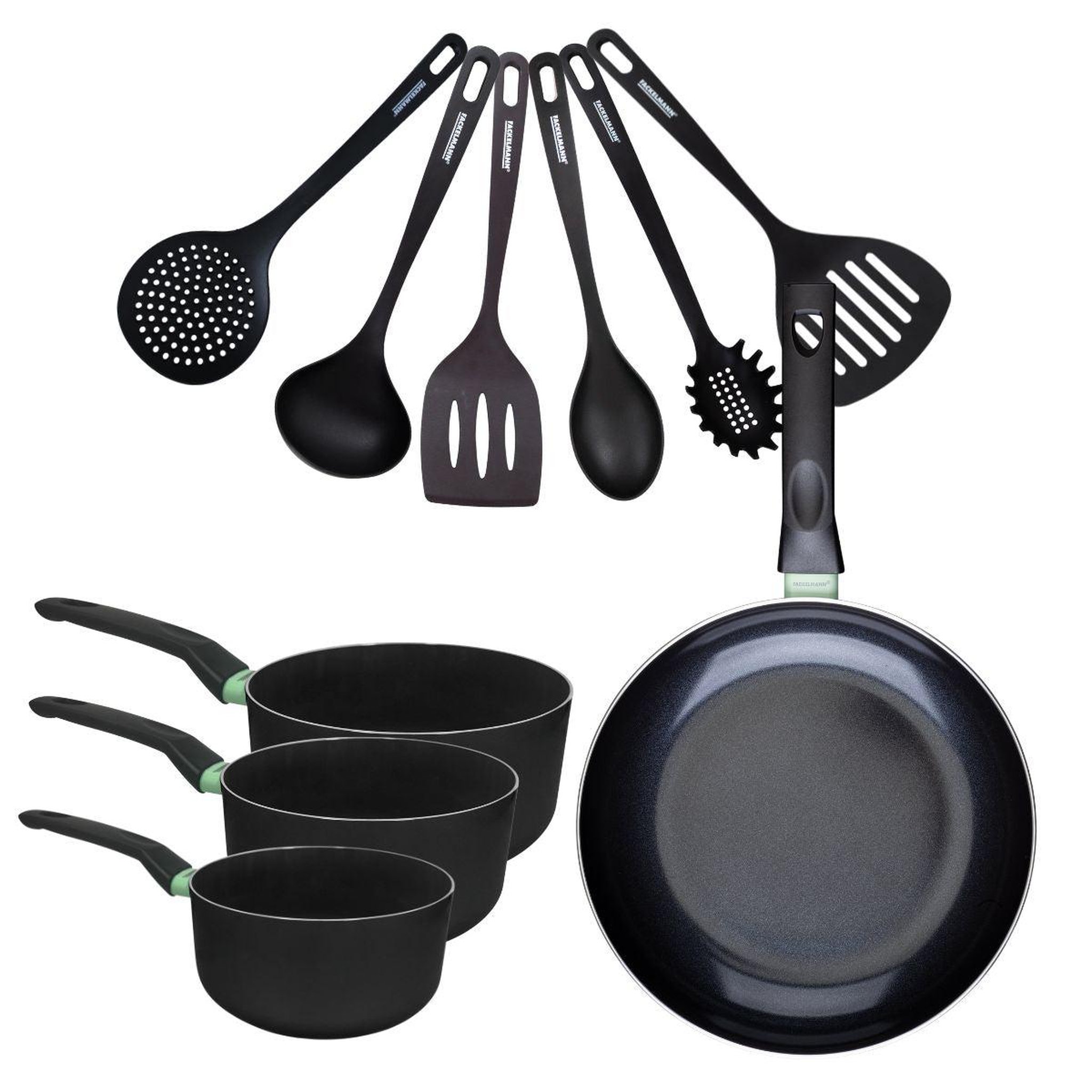 Fackelmann Set de 1 poêle 28 cm, 3 casseroles antiadhésives céramique 16, 18 et 20 cm et 6 ustensiles fackelmann brandao