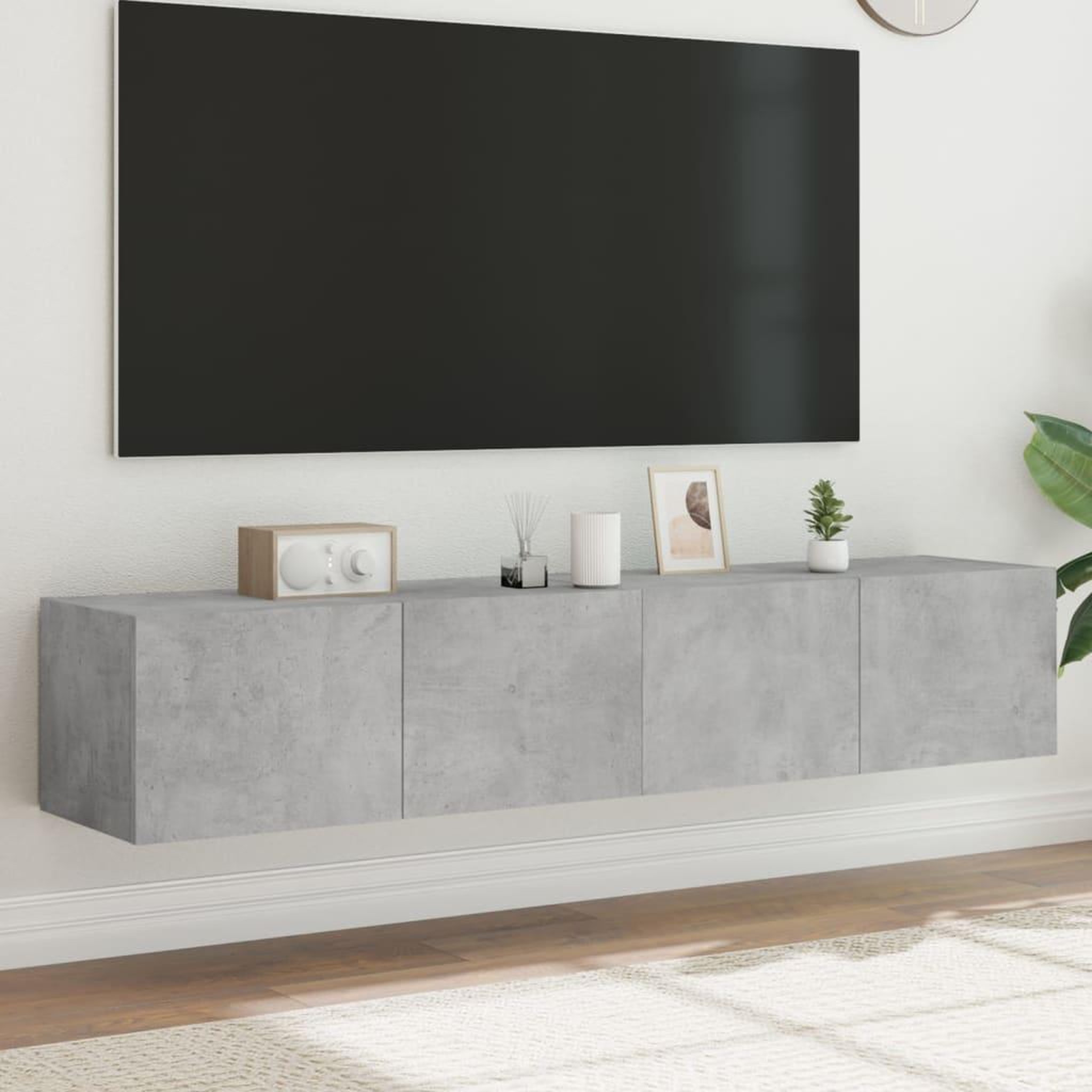 VIDAXL Meubles TV muraux et lumieres LED 2pcs gris beton 80x35x31 cm