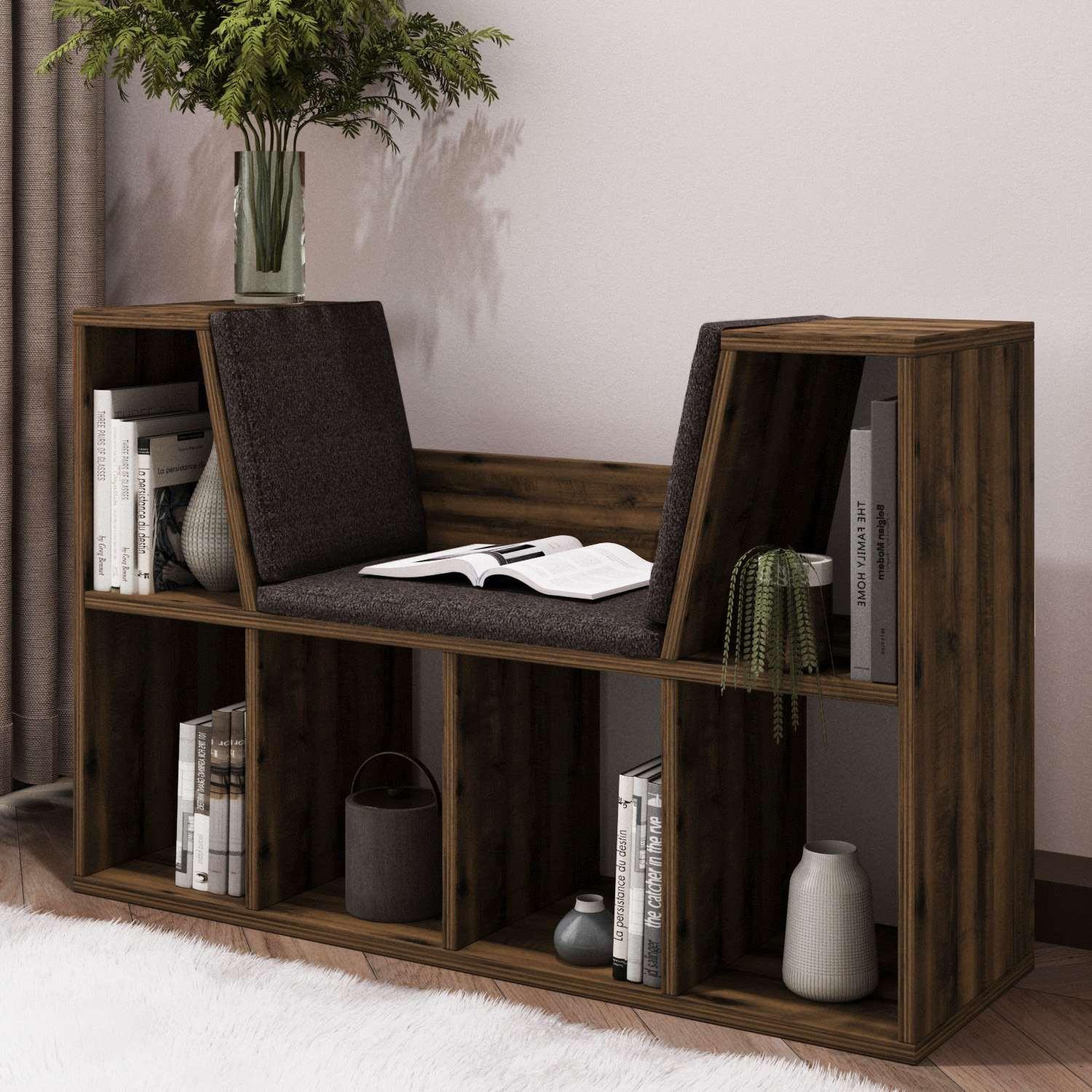 Voir la diapositive 4 : Habitat et Jardin Bibliothèque avec assise en bois  livora  - 103 x 30 x 63 cm - marron