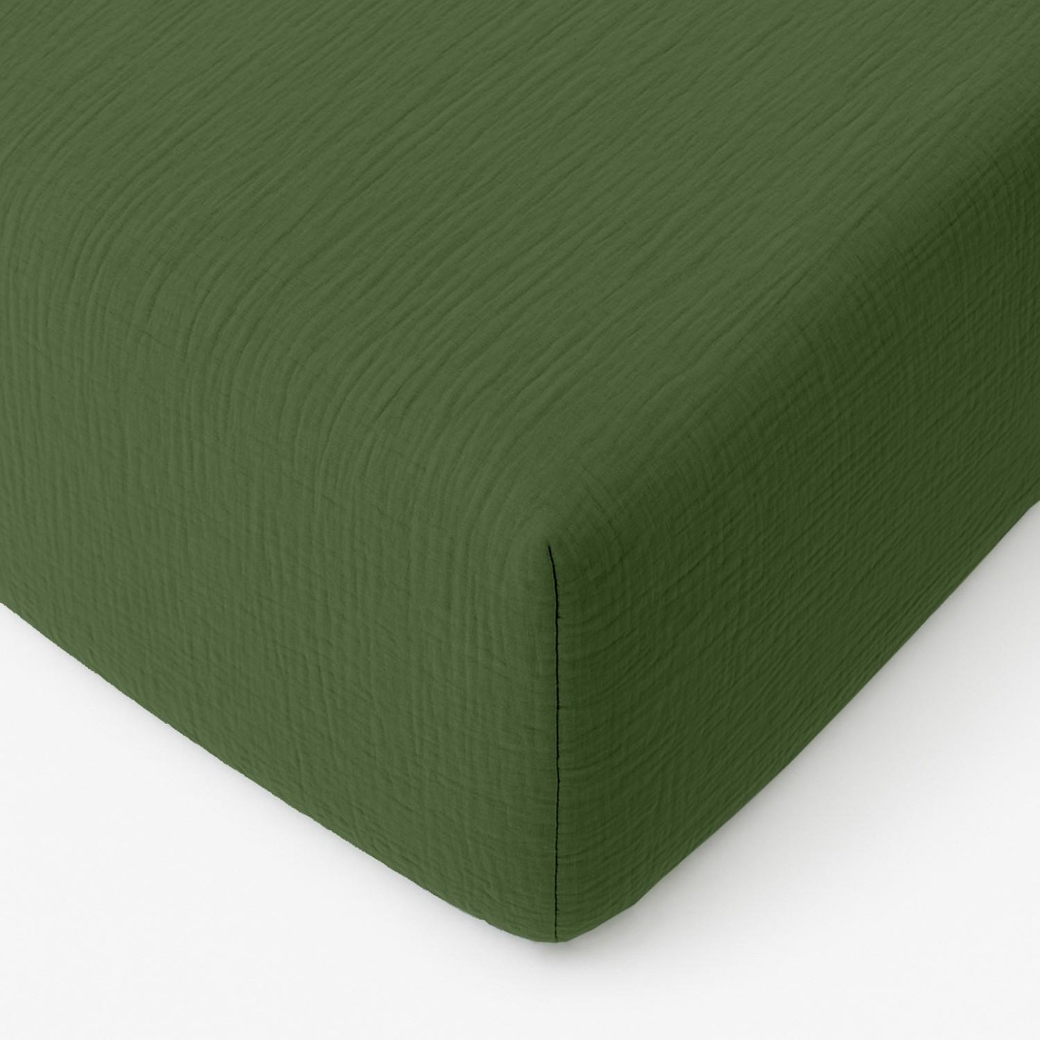 BATON ROUGE Drap housse bonnet:30cm 100%gaze de coton lavé vert cèdre. Coloris disponibles : Vert