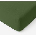 BATON ROUGE Drap housse bonnet:30cm 100%gaze de coton lavé vert cèdre. Coloris disponibles : Vert