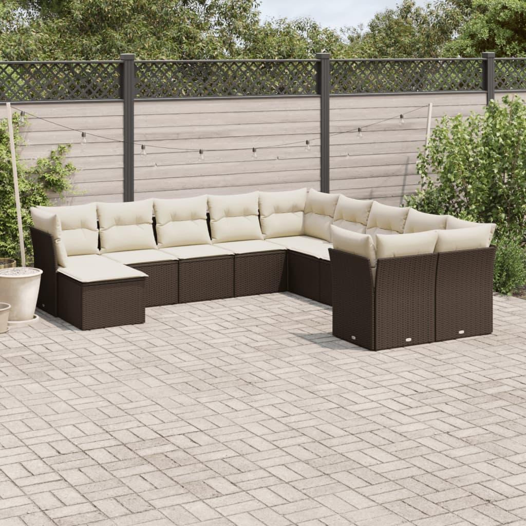VIDAXL Salon de jardin et coussins 11 pcs marron resine tressee