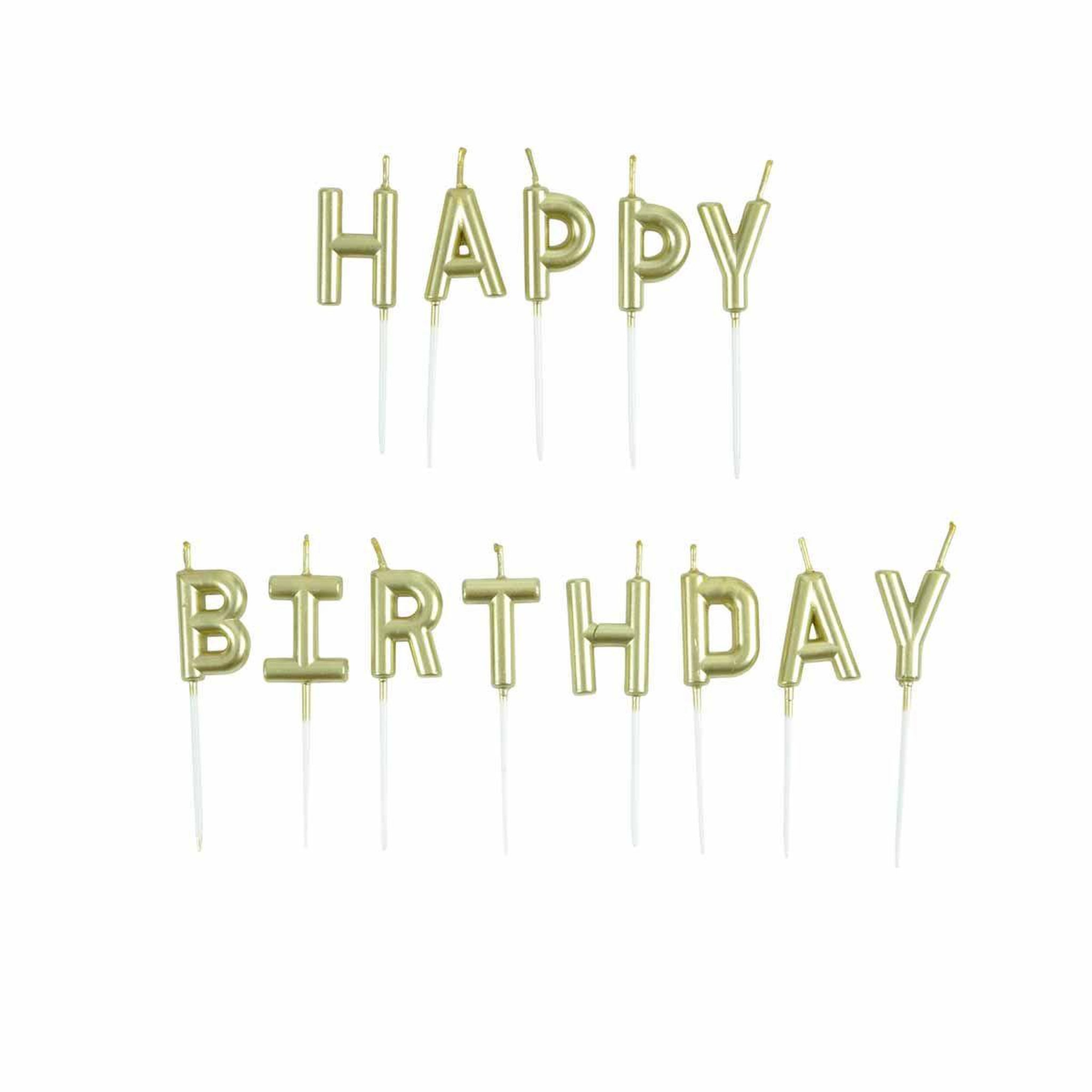 HOMEA Lot de 13 Bougies  Happy Birthday  8cm Or