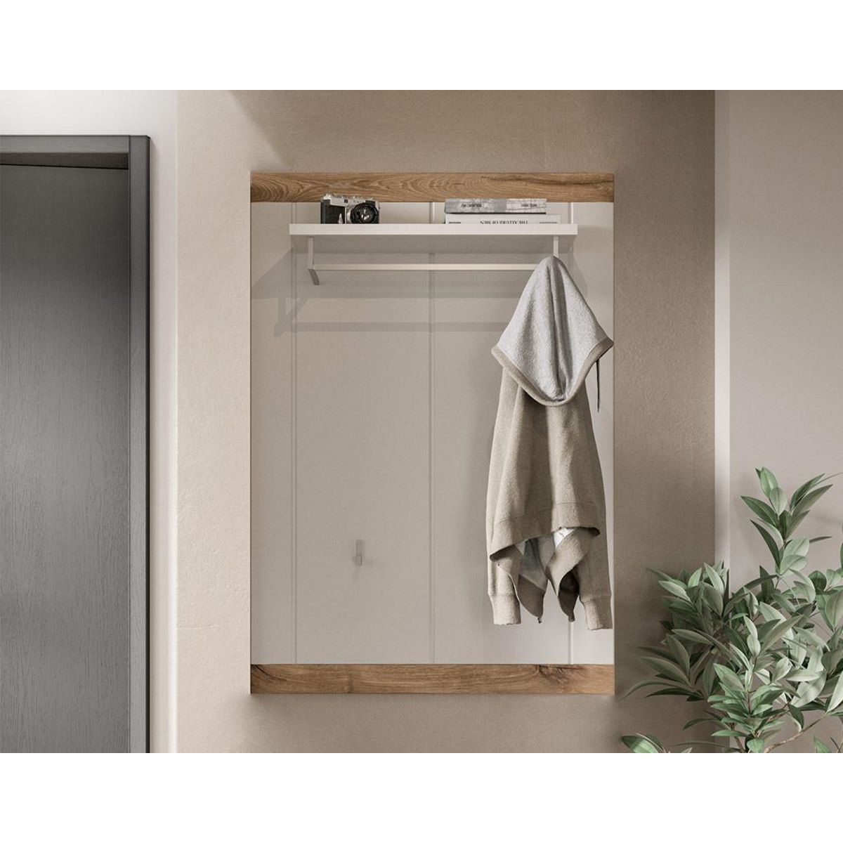 BEST MOBILIER Coventry - porte-manteau - blanc et bois - 80x114 cm