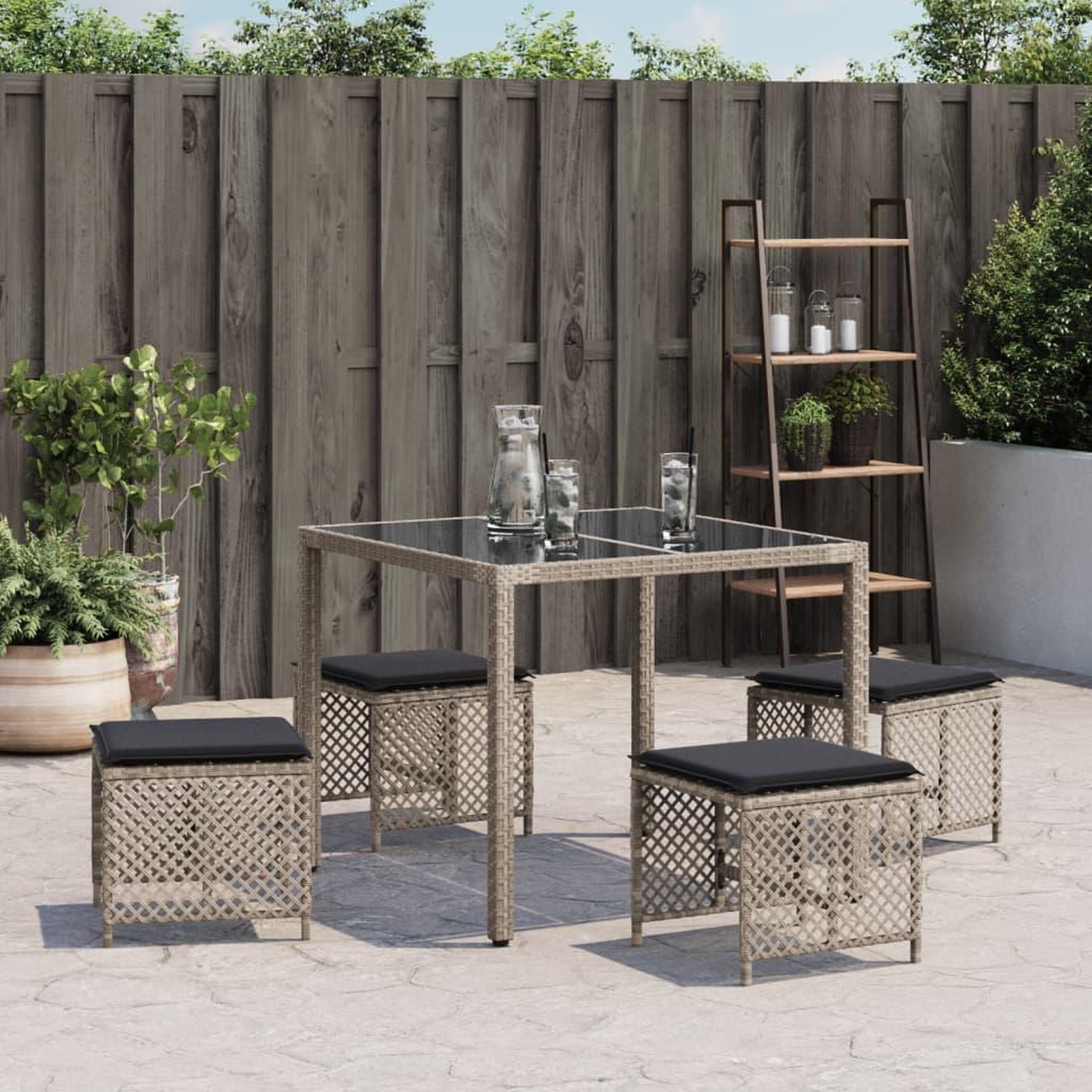 Voir la diapositive 3 : VIDAXL Tabourets de jardin et coussins lot de 4 gris clair 41x41x36 cm
