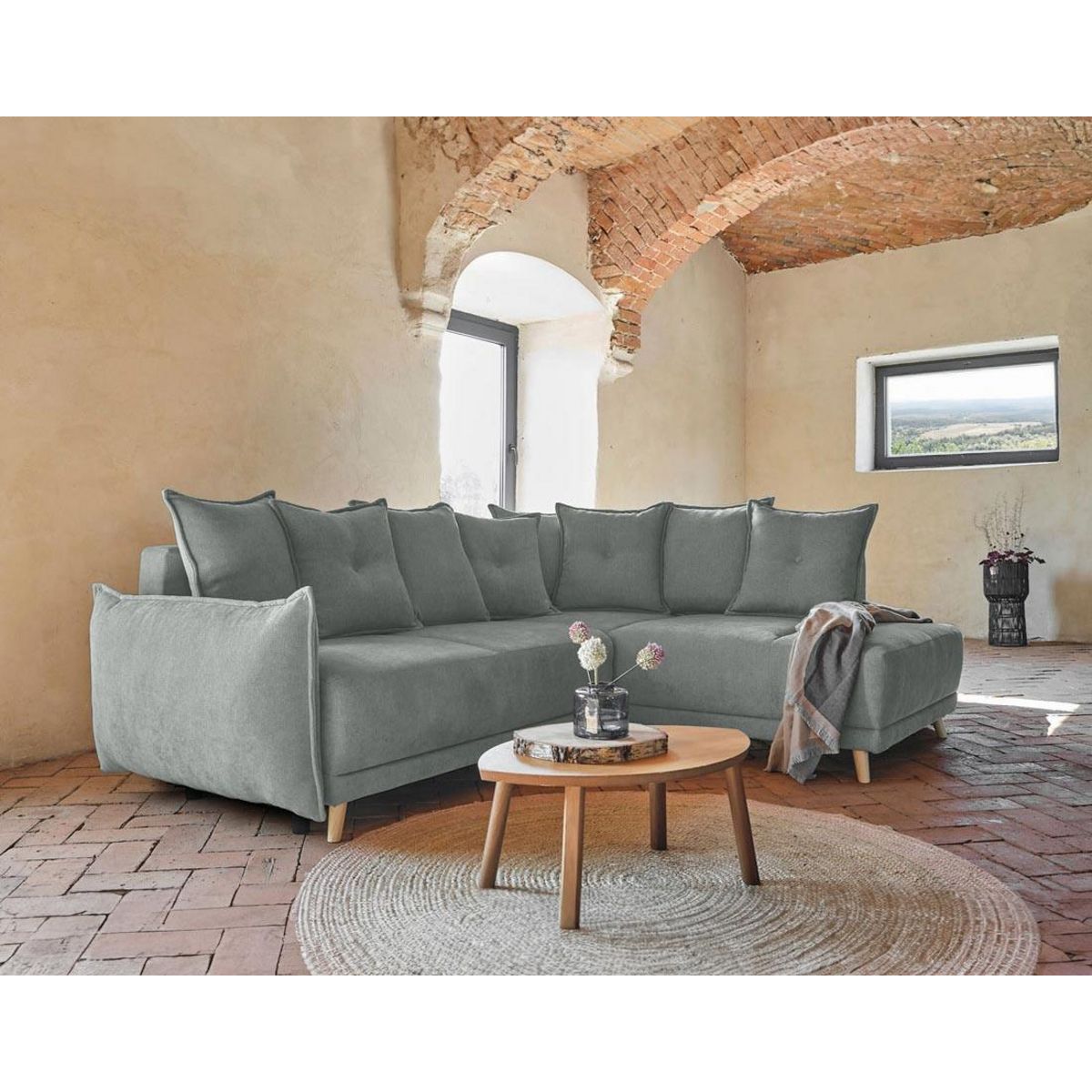 BEST MOBILIER Lena - canapé d'angle droit convertible - 5 places - gris clair - style scandinave - gris clair