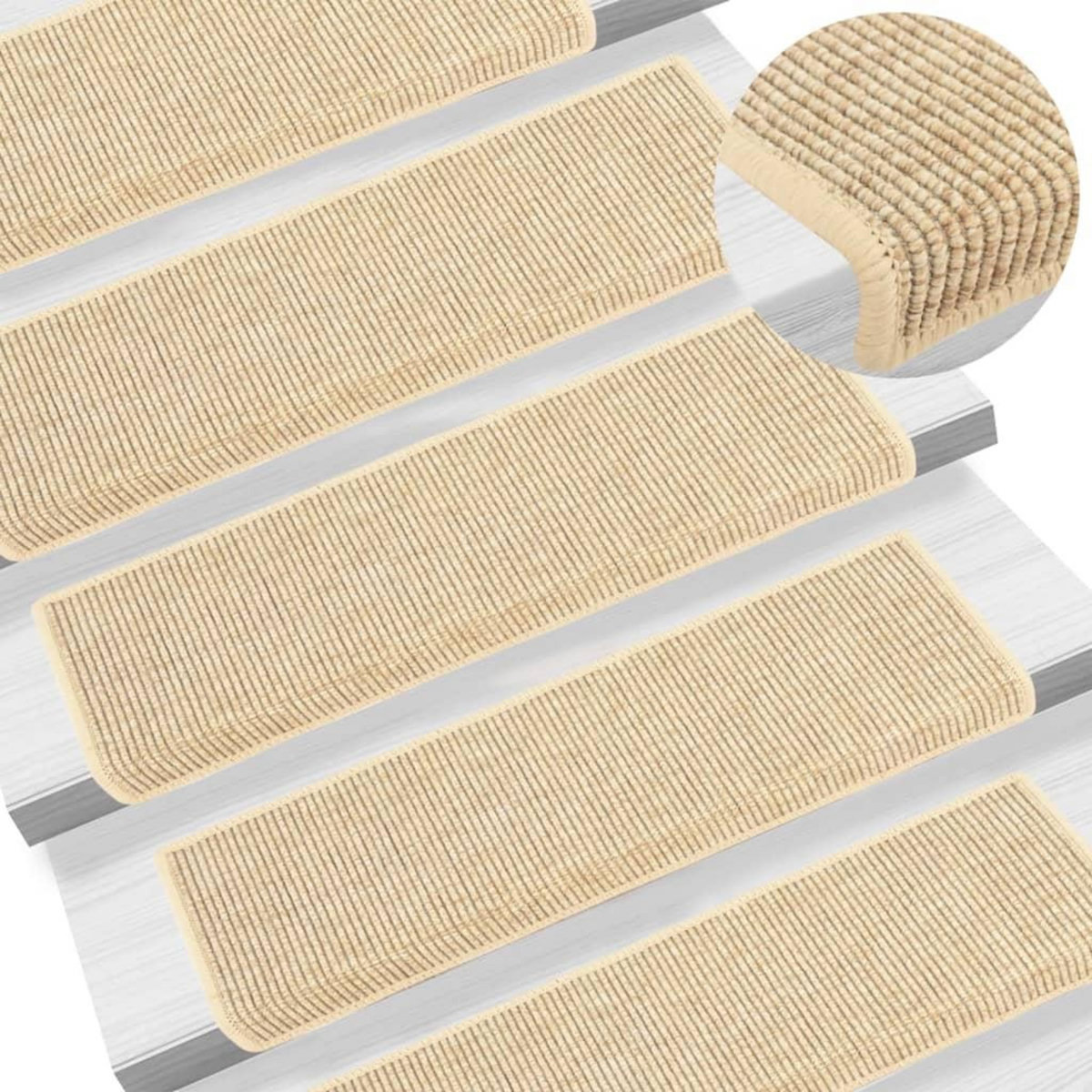 VIDAXL Tapis d'escalier autocollants 15 pcs 65x21x4 cm Beige clair