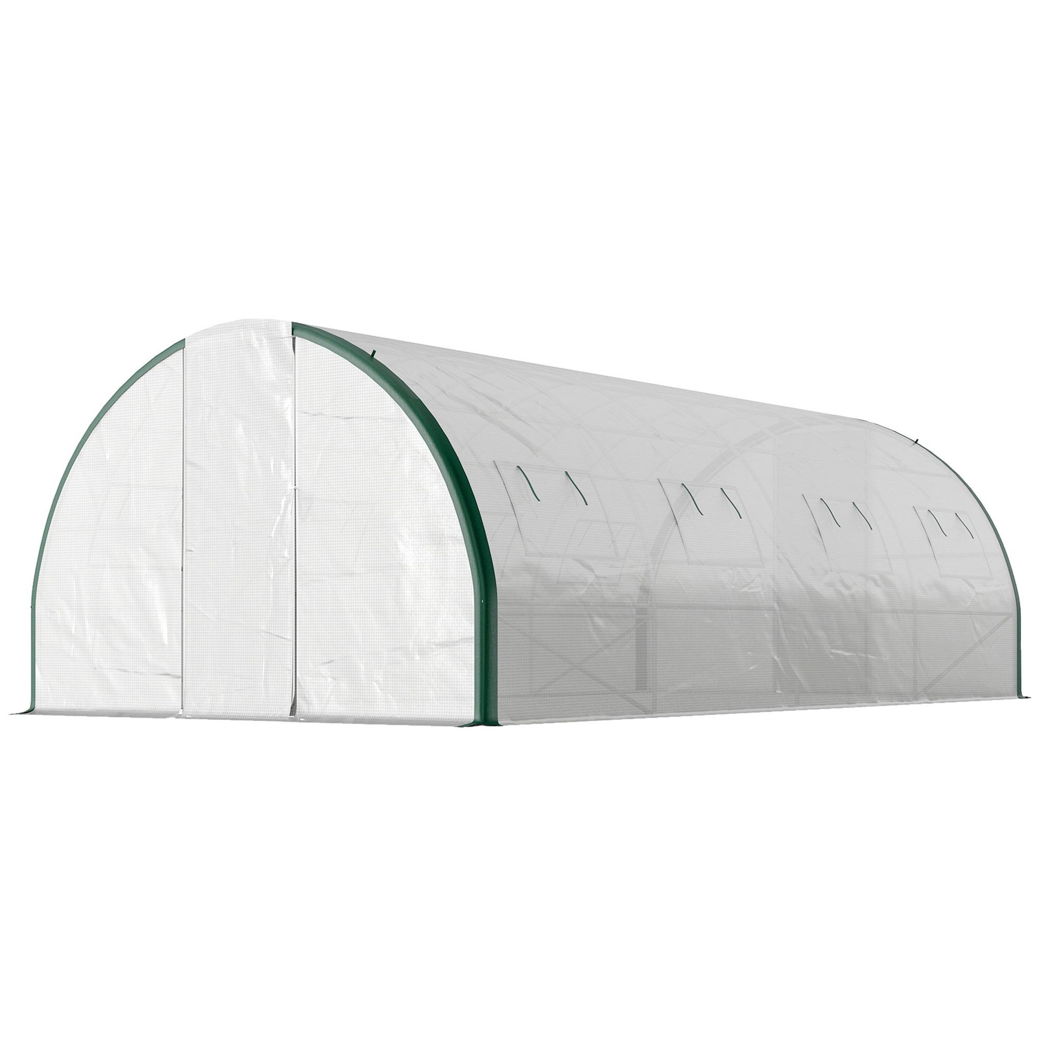 Voir la diapositive 5 : OUTSUNNY Serre de jardin tunnel 18 m² 8 fenêtres 2 portes articulées acier galvanisé pe haute densité blanc