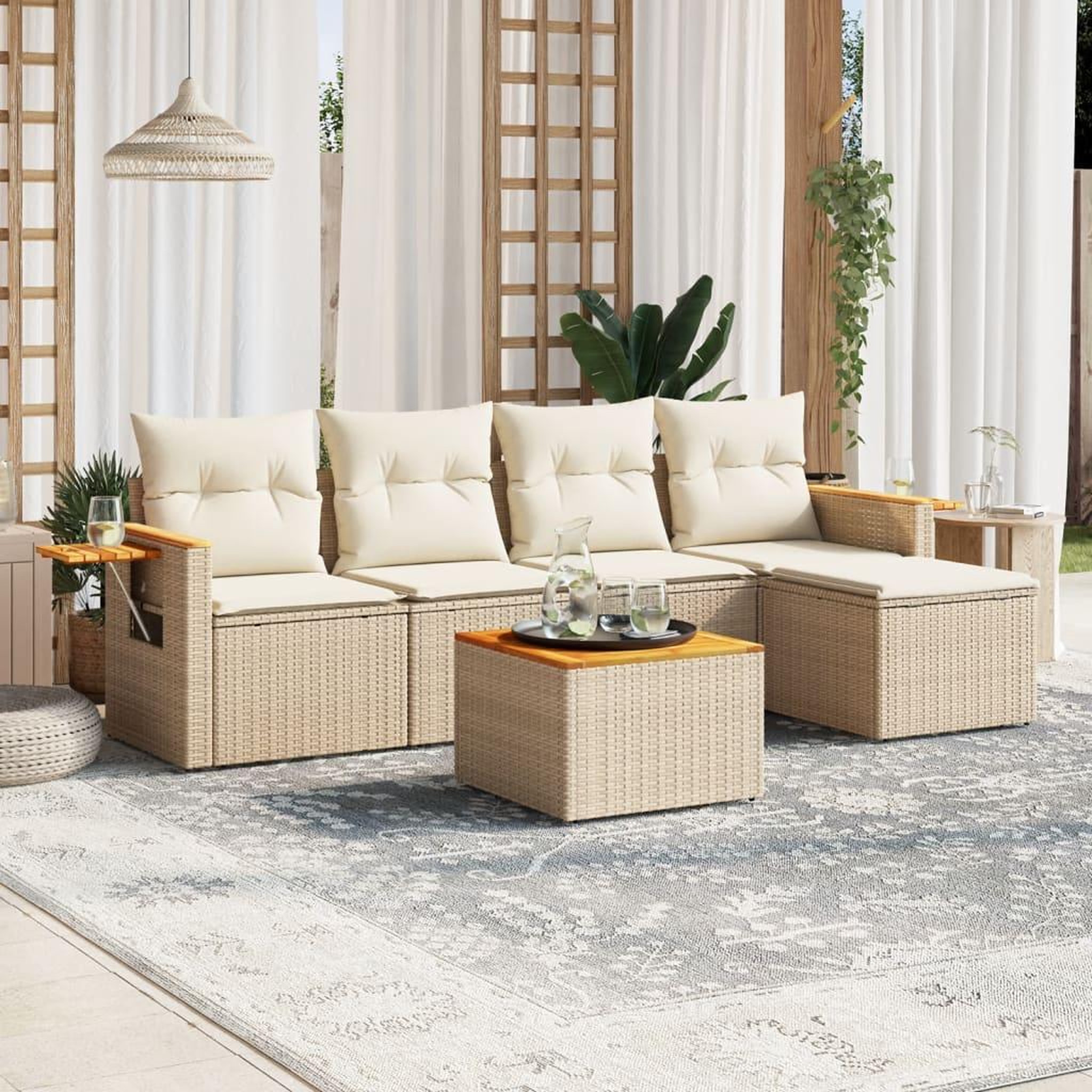 VIDAXL Salon de jardin avec coussins 6 pcs beige resine tressee
