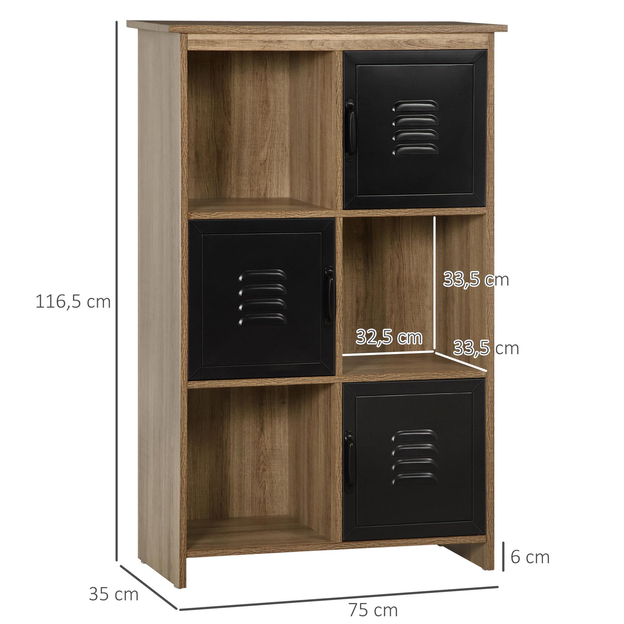 Voir la diapositive 3 : HOMCOM Bibliothèque design industriel - meuble de rangement 3 niches 3 casiers - panneaux particules aspect bois veinage portes métal noir