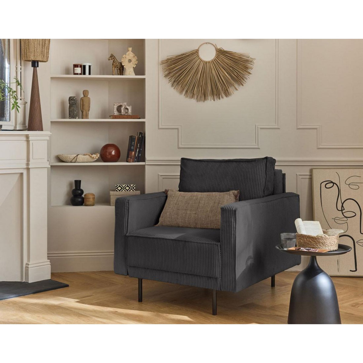 LISA DESIGN Charlie - fauteuil - pieds hauts - en velours côtelé